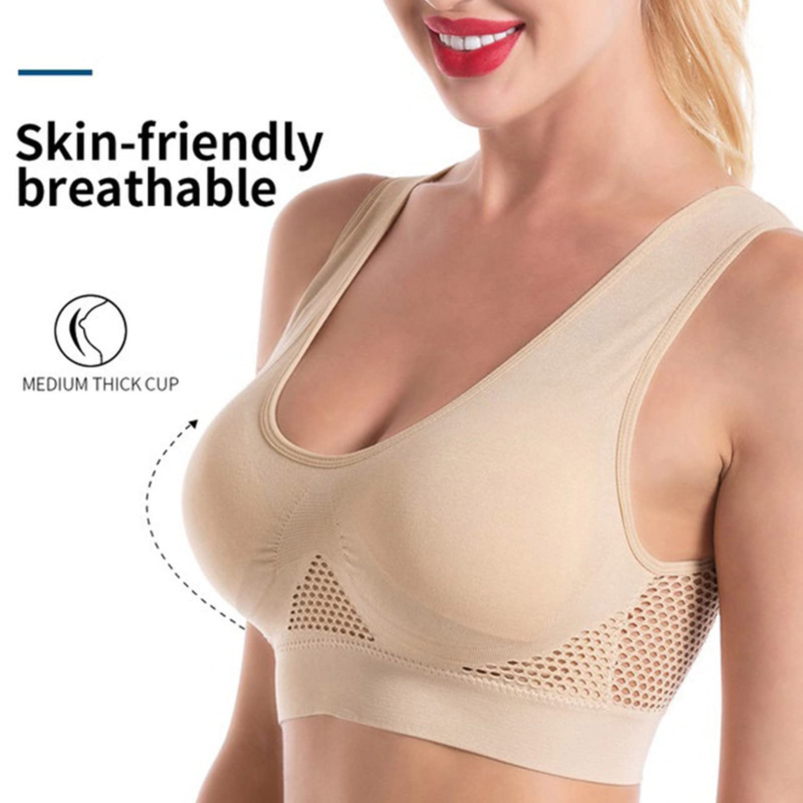 Breathable Cool Lift-Up Air Bras - Padded No Underwire Full Support Sports Bra for Women - Large Size Comfortable Workout & Yoga Bra for Active Lifestyles