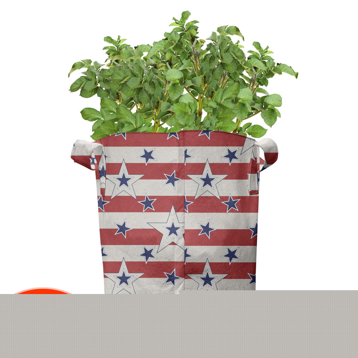 Ambesonne 5-Pack Heavy Duty Geometric Grow Bags with Handles - Stars & Stripes Pattern Fabric Plant Pots for Indoor/Outdoor Gardening (Navy Blue & Coconut Red) - Perfect for Balcony, Patio, and Home Decor
