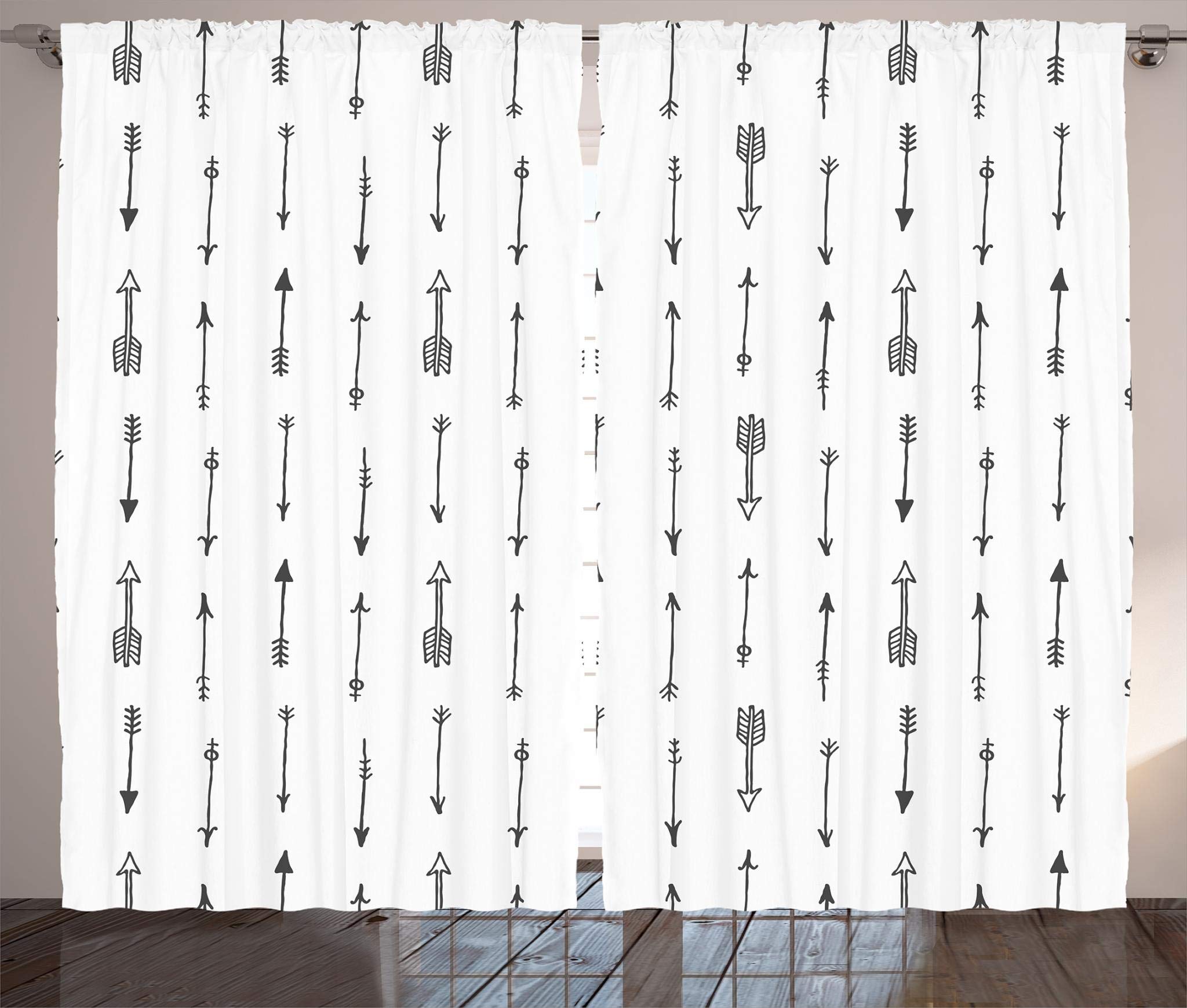 Ambesonne Arrows Curtains - Retro Bohemian Doodle Art Design, 2 Panel Set 108