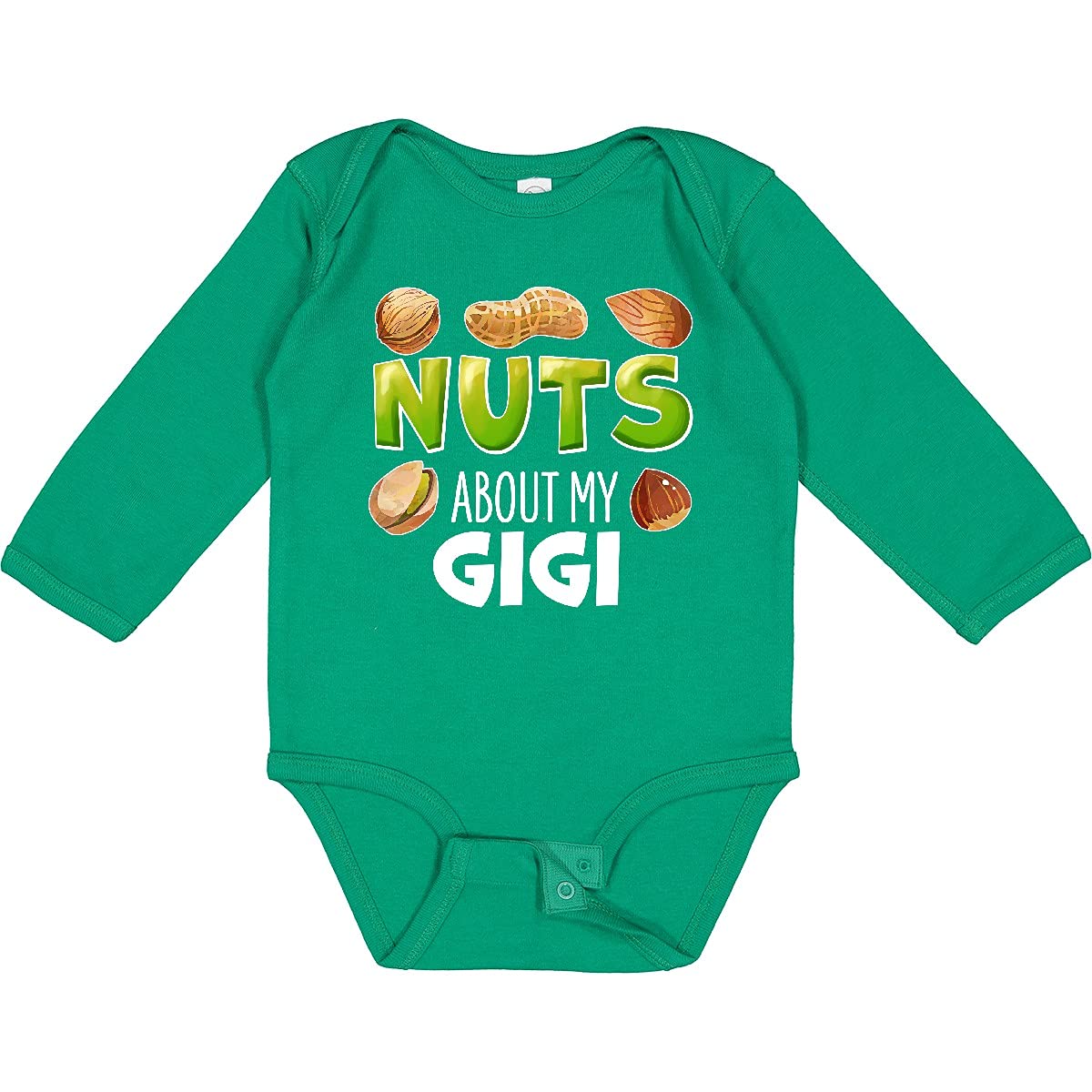 Inktastic Nuts About My Gigi Peanut Almond Pistachio Long Sleeve Baby Bodysuit - Cute Outfit for Grandparents Day, Family Photos & Holiday Gifts