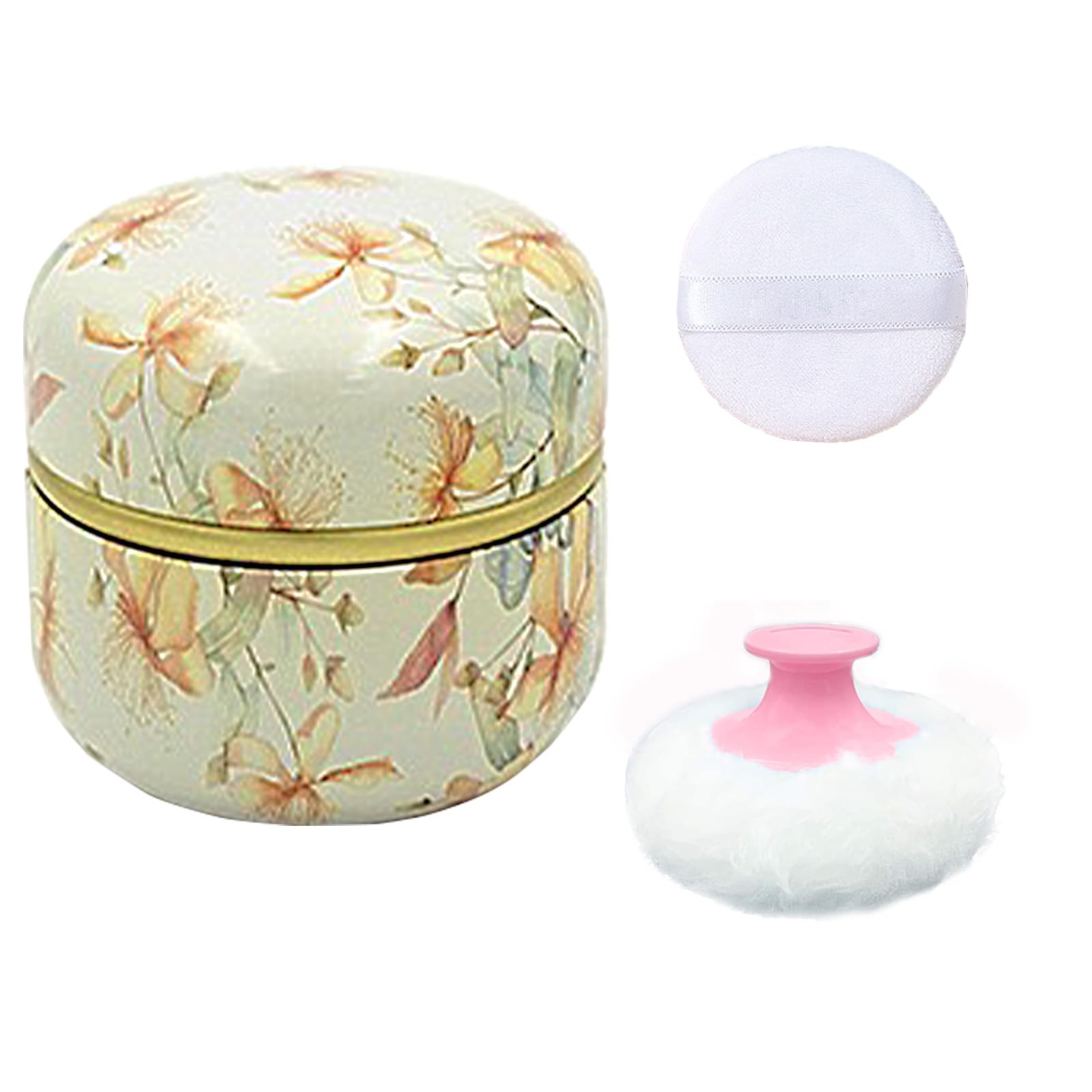 Premium Body Powder Puff with Travel Case - Soft Dusting Powder Applicator for Women | Bath & On-The-Go Touch-Ups (Yellow Floral Design)