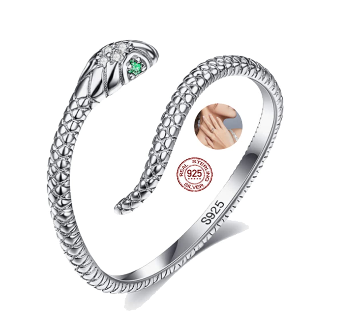 2023 New Adjustable Snake Ring for Women - Silver Retro Animal Band Ring with Cubic Zirconia Rhinestones | Fashion Jewelry Gift for Birthday, Party & Everyday Wear
