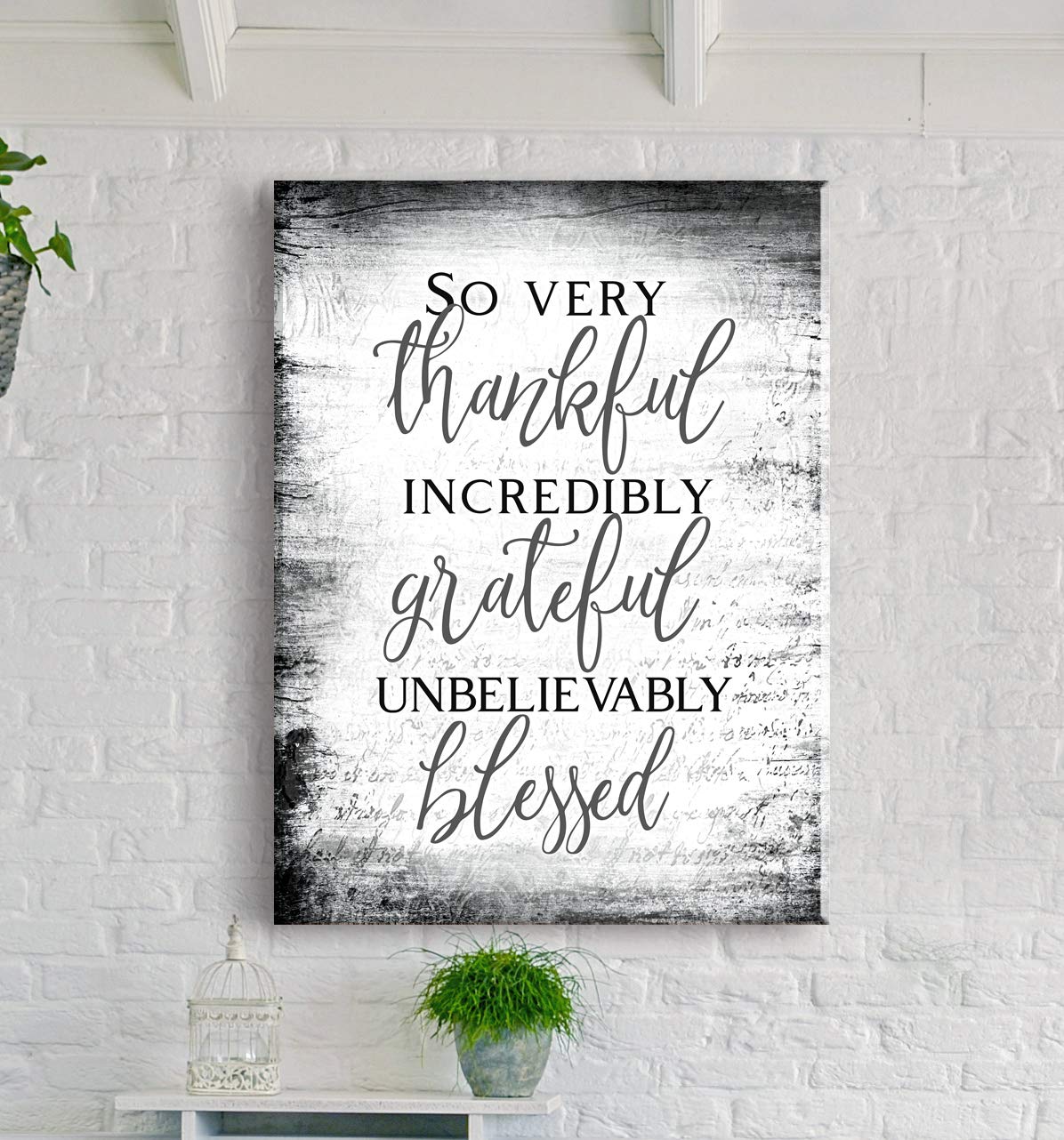 Christian Wall Art - Blessed Sign with Inspirational Quotes | Religious & Rustic Home Decor for Farmhouse | Thankful Wall Decor (30x40, So Very Thankful V13 Grey) - Perfect for Living Room, Bedroom & Church Decorations