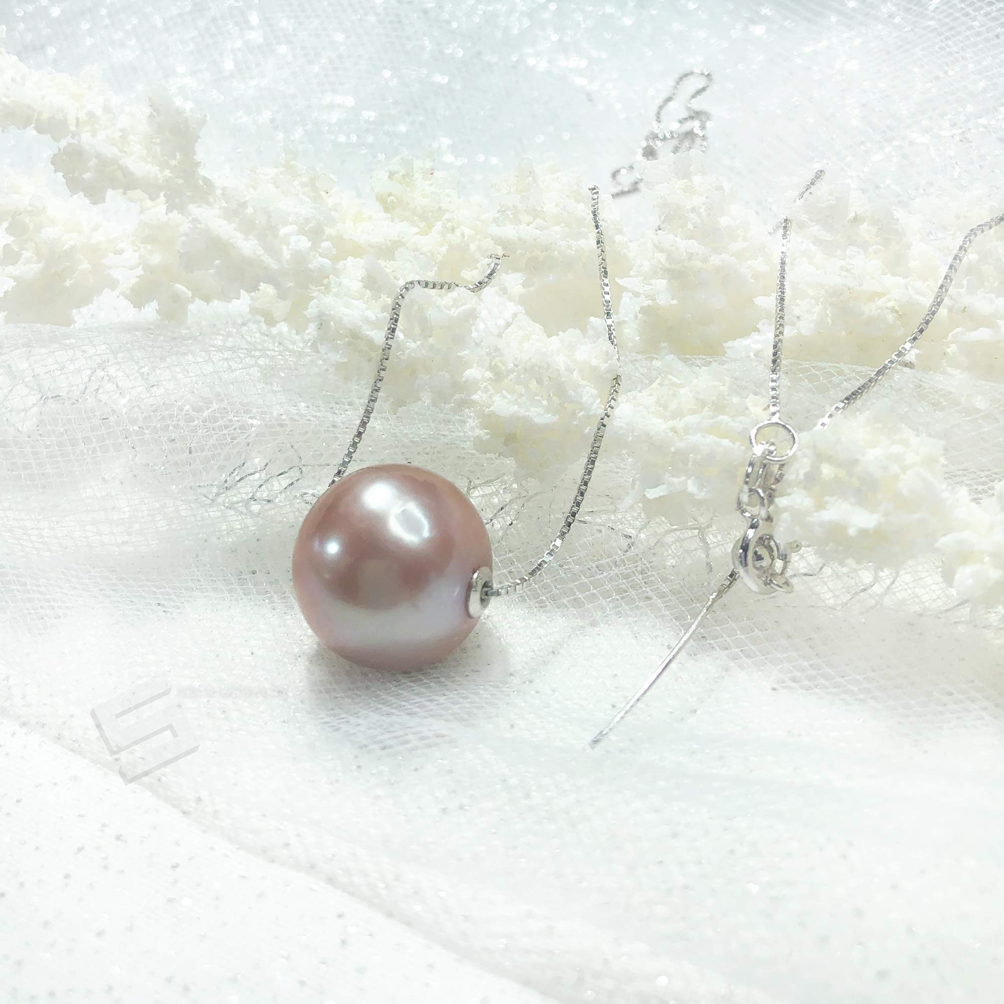 14.5MM Genuine Freshwater Cultured Pearl Sterling Silver Adjustable Floating Necklace - Undyed Natural Pearl Jewelry for Women - Perfect for Weddings, Parties & Everyday Elegance