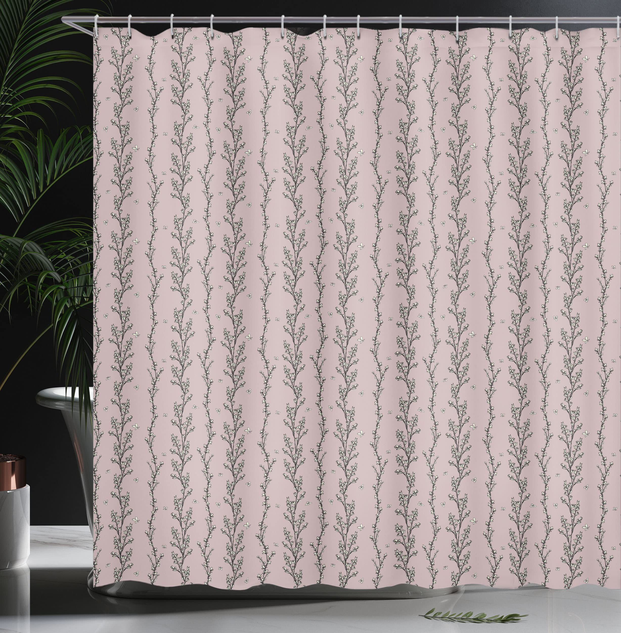 Ambesonne Floral Shower Curtain - Waterproof Fabric Bathroom Decor with Hooks, 69x70 Inches, Pale Grey & Charcoal Grey - Elegant Budding Flowers Design for Modern Bathrooms, Perfect for Home Spa & Relaxation