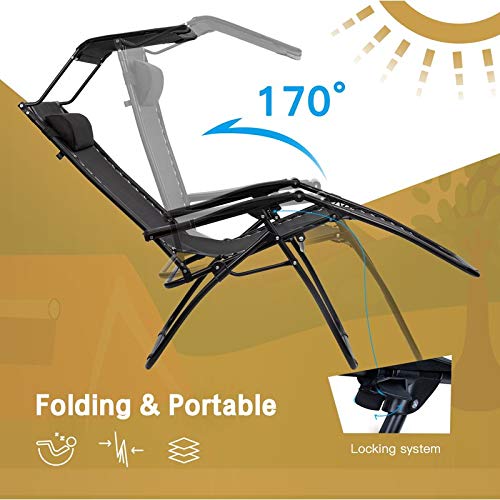 2-Pack Folding Zero Gravity Chairs - Heavy Duty 250lbs Capacity, Steel Mesh Reclining Outdoor Chairs for Camping, Fishing, Poolside, Patio & Lawn - Perfect for Relaxing in Backyard, Beach or Garden (Black)