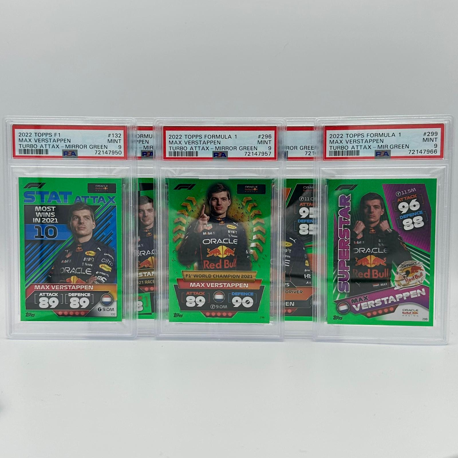 PSA 9 Graded Max Verstappen Turbo Attax 2022 - Limited Edition /500 Set of 5 Trading Cards - Perfect for F1 Collectors, Sports Memorabilia Enthusiasts, and Investment Portfolio Diversification