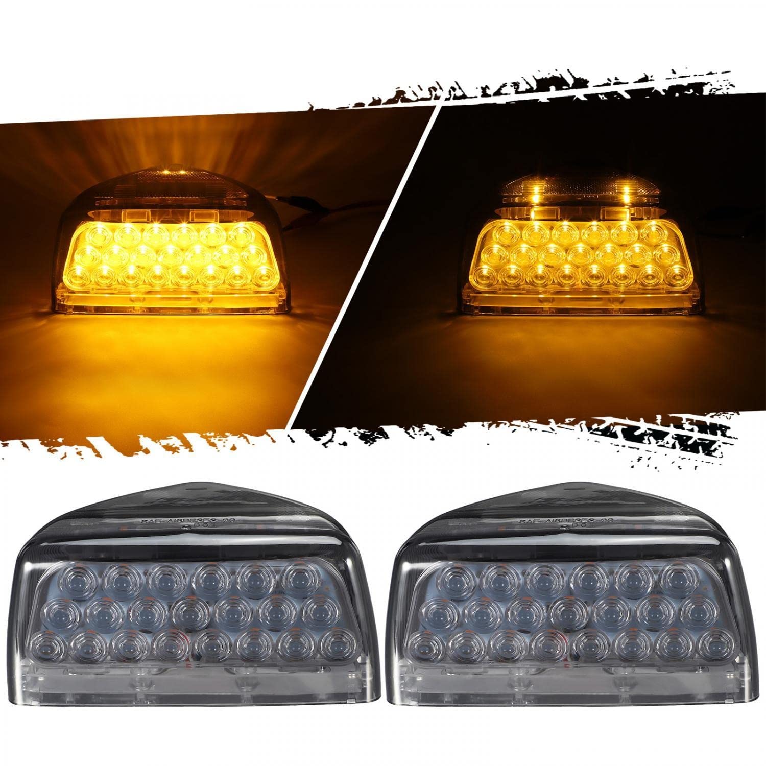 Partsam 2Pcs Amber 31LED Truck Headlight Front Turn Signal Lights - 3 Wire Replacement Compatible with Peterbilt 379 359 357 365 378 (Smoke Lens) - Durable LED Lights for Semi Truck & Heavy Duty Vehicles - Perfect for Highway Driving & Night Visibility