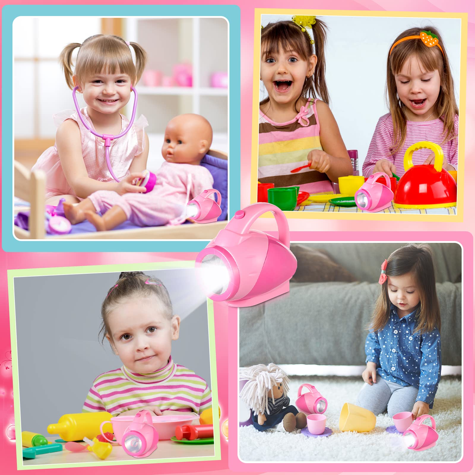 Nosiy 2-Pack Kids Flashlights for Toddlers - Pink Plastic Flashlights with Easy-Grip Handle, Camping Essentials for Boys & Girls (Perfect for Outdoor Adventures, Birthday Gifts & Nighttime Exploration)