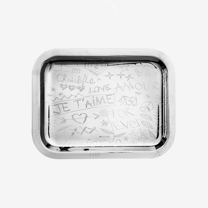 Christofle Silver Plated Graffiti Tray - Elegant Serving Tray for Cocktail Parties, Home Decor & Luxury Gift Giving