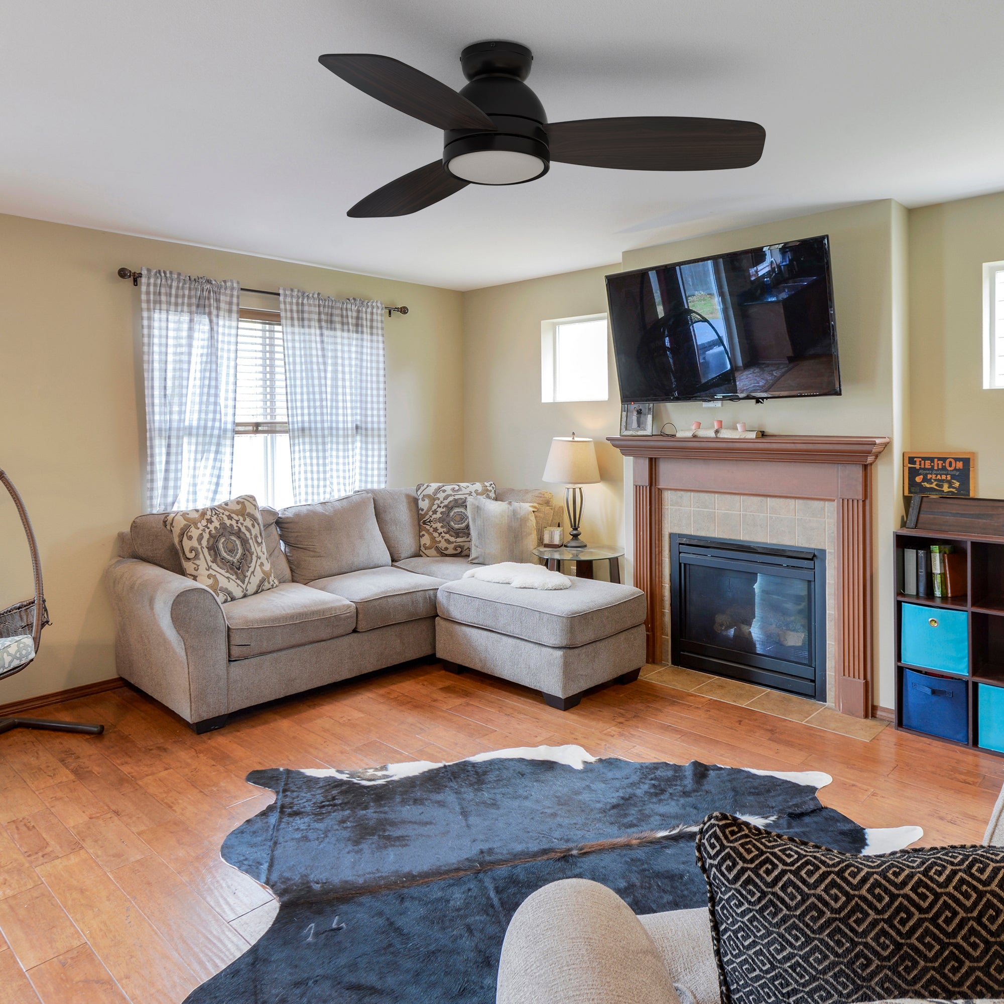 Thibault 44 Inch Flush Mount Ceiling Fan with LED Light and Remote Control - Perfect for Bedroom, Living Room & Office Spaces