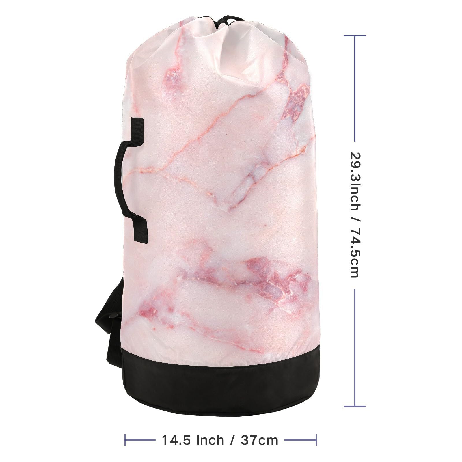 Washable Laundry Backpack - Large Dirty Clothes Bag with Adjustable Shoulder Straps | Pink Marble Pattern | Heavy Duty Drawstring Laundry Bag for Travel, College, Camping & Gym | Perfect for Dorms, Hotels & Outdoor Adventures