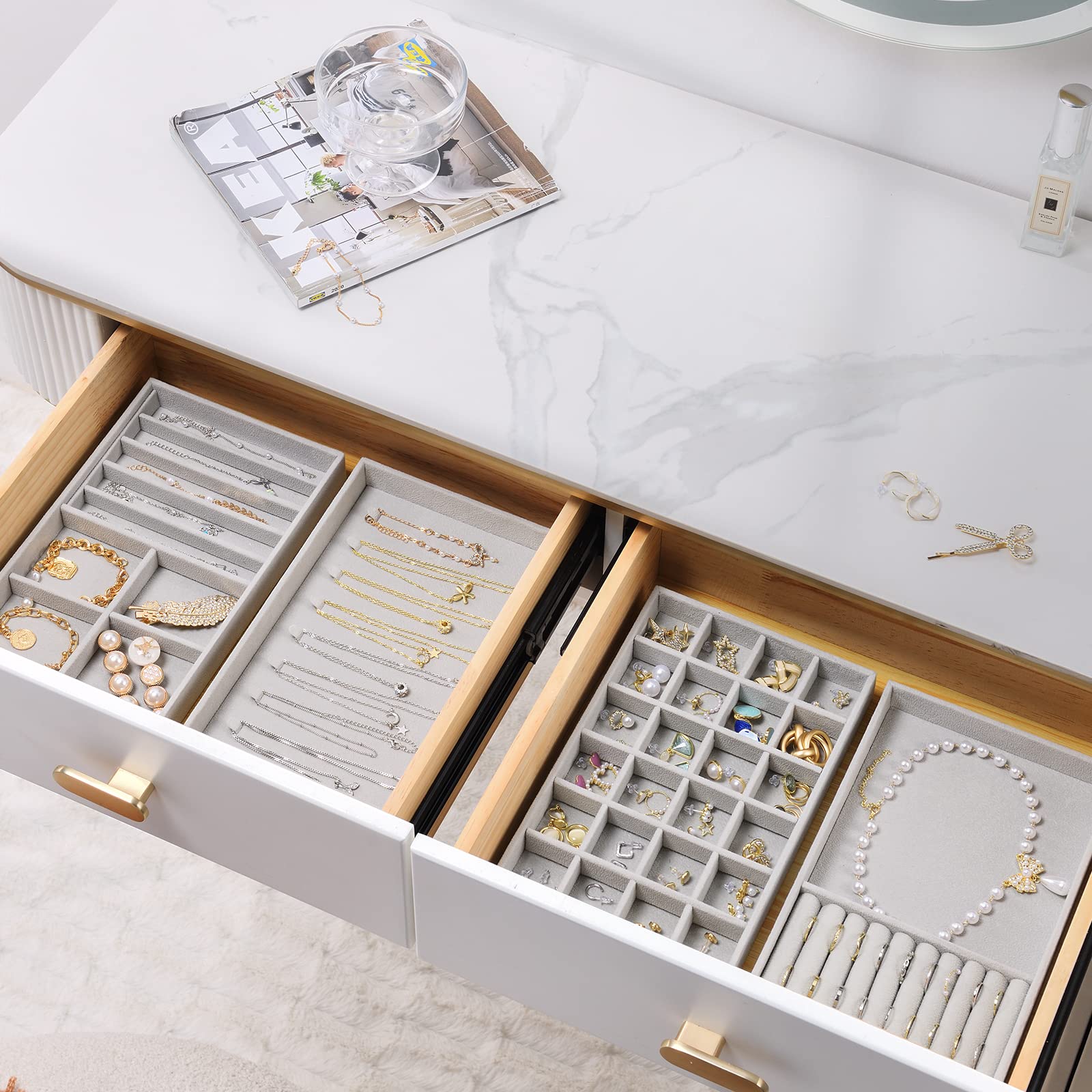 ProCase 4-Layer Stackable Jewelry Organizer Trays for Drawers - Grey | Jewelry Storage Box with Removable Dividers for Earrings, Necklaces, Rings & Bracelets | Perfect for Bedroom, Closet & Travel Organization