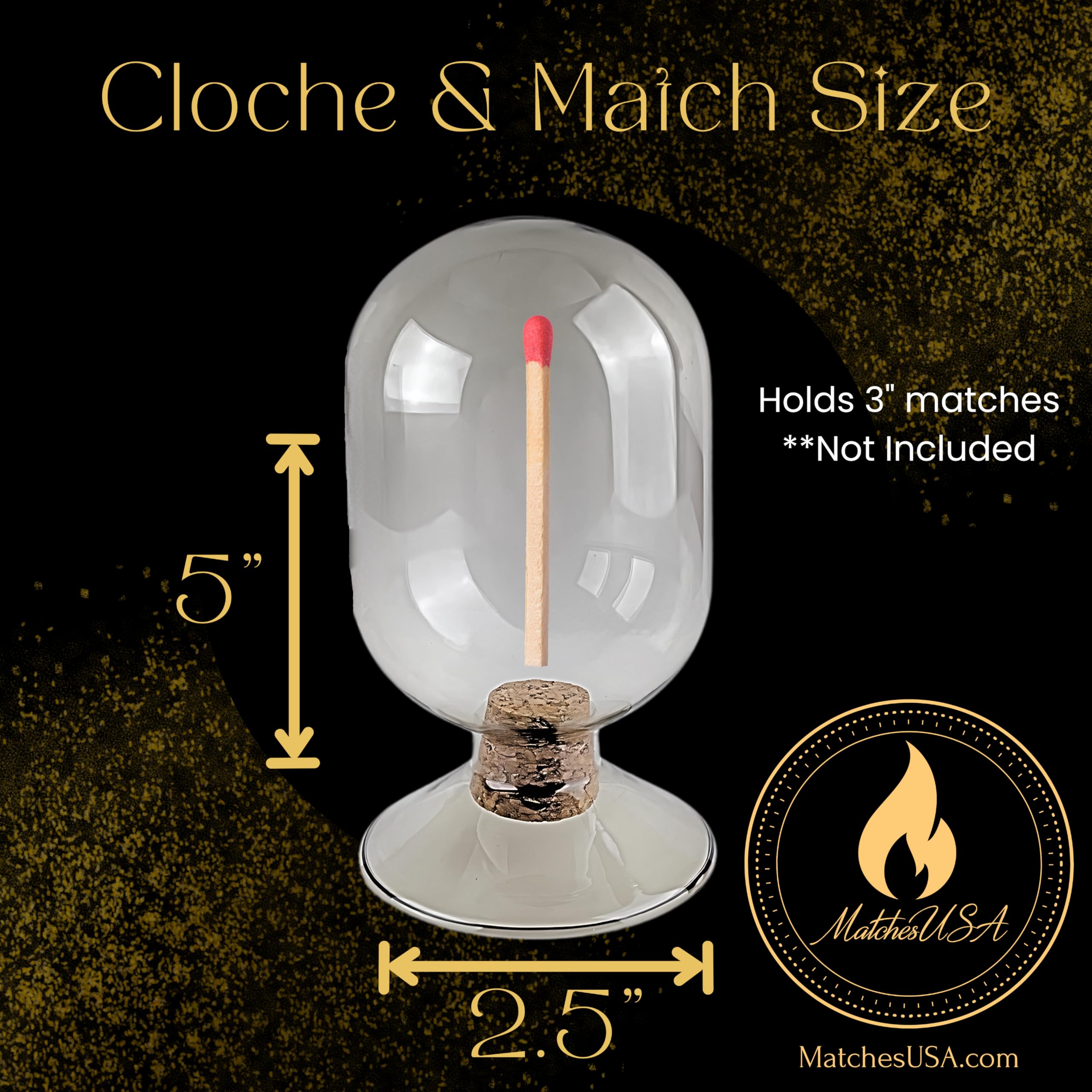 Smoke Gray Glass Match Cloche with Black Matches - Grey Tinted Decorative Match Holder Jar for Candle Display | Perfect for Home Decor, Wedding Centerpieces & Fireplace Accessories
