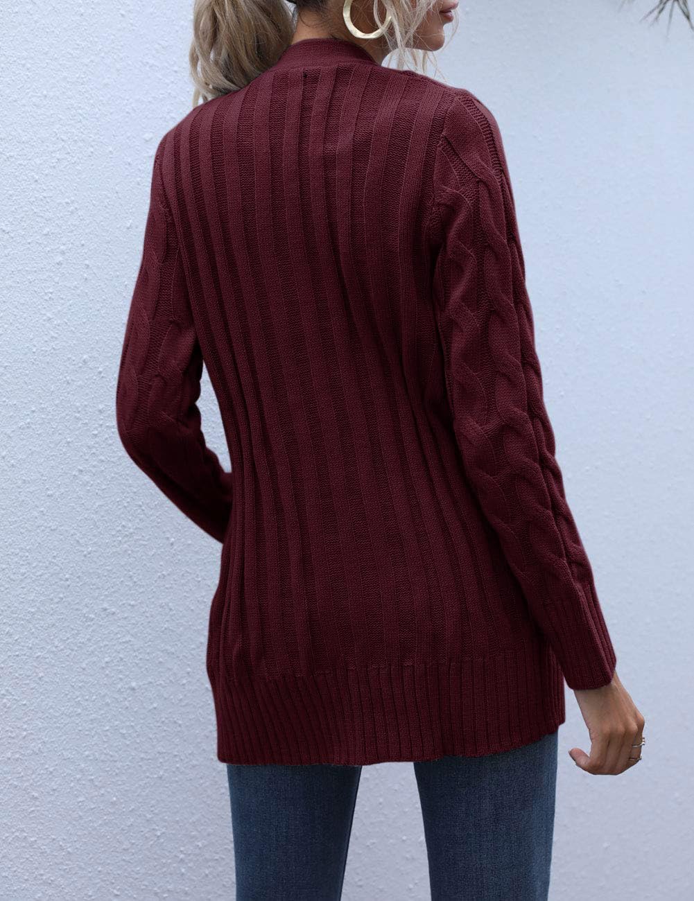 MEROKEETY Women's 2025 Fall Long Sleeve Cable Knit Sweater Cardigan - Open Front Button Loose Fit Outerwear for Casual Wear, Office & Date Nights