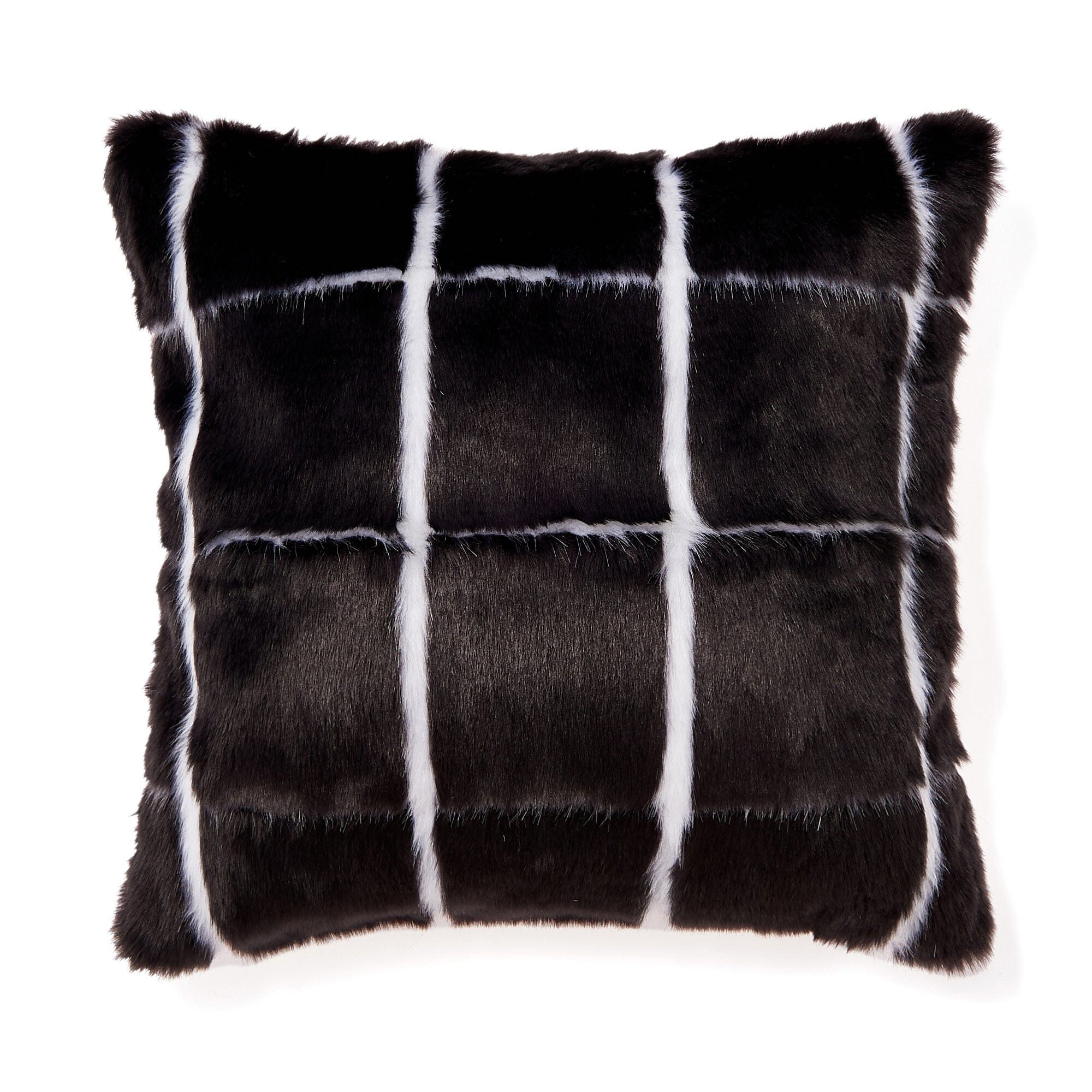 Premium Fur U Cushion Cover 18x18 Inches (450x450mm) - Soft Black & White Decorative Pillow Case for Sofa, Bed, Chair - Cozy Home & Office Decor Accessory