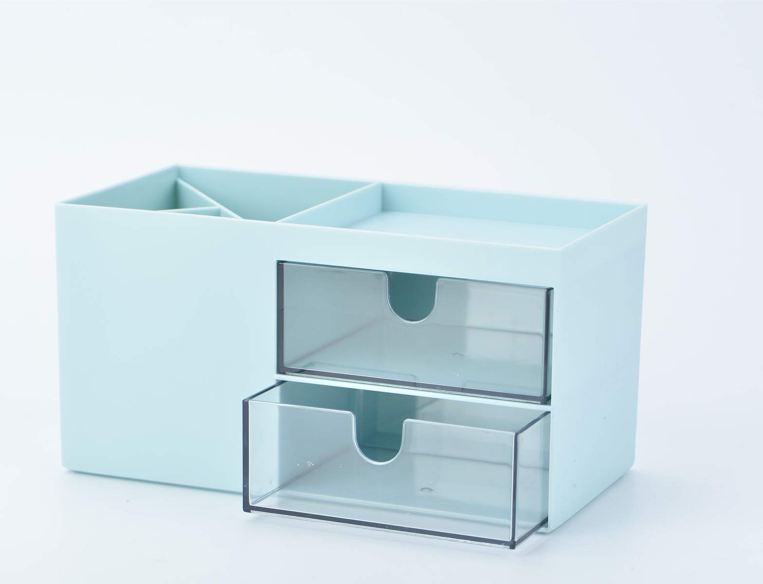 Citmage 5-Compartment Desk Organizer - Plastic Office Workspace Caddy for Pencils, Pens, Markers & Erasers - Blue Desktop Storage Box for School, Office & Home Organization