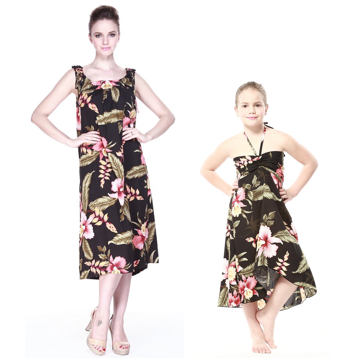 Matching Mother Daughter Hawaiian Luau Dress - Floral Halter Maxi Dress for Women & Girls | Beach Party, Vacation, Family Photos, Summer Outfits