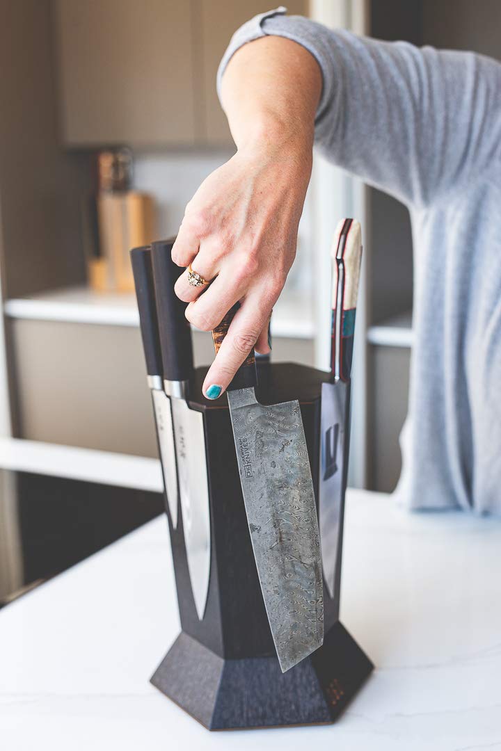 360° Rotating Magnetic Knife Block - Holds 12+ Knives - Handmade in USA - Perfect for Kitchen Organization & Countertop Storage (Black)