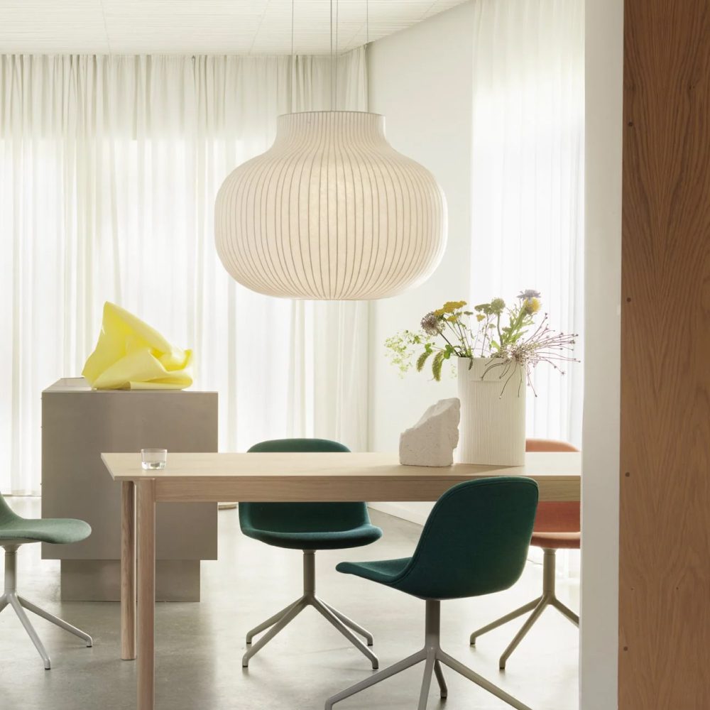 MUUTO Strand Pendant Lamp Ø80cm (Closed) - Modern White Hanging Light Fixture for Dining Room, Kitchen Island & Living Room Decor