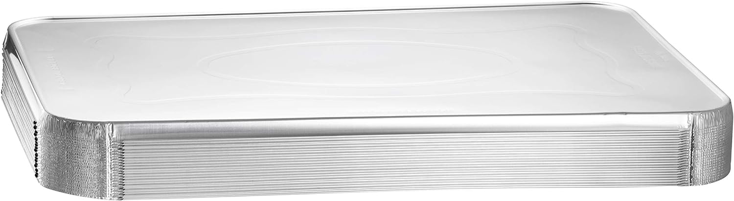 Aluminum Half Size Shallow Pans with Lids - 60-Pack Disposable Foil Baking Pans for Food Prep, Cooking & Meal Storage - 100% Recyclable Cookware - Perfect for Catering, Parties & Holiday Baking