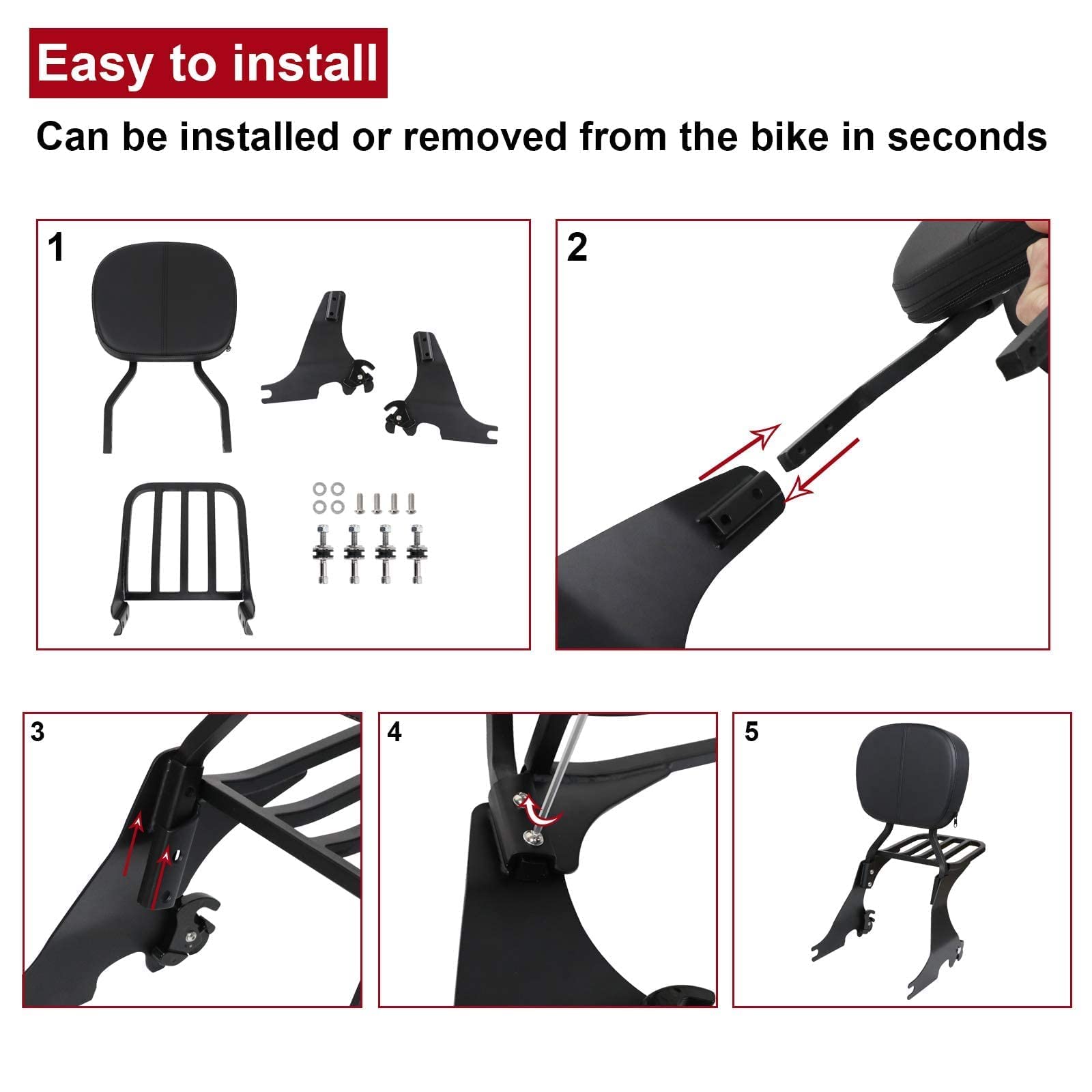 Detachable Low Passenger Backrest with Luggage Rack & Docking Latches for Harley Sportster XL 883 1200 (2004-2024) - Motorcycle Sissy Bar Backrest Kit - Perfect for Long Rides & Touring
