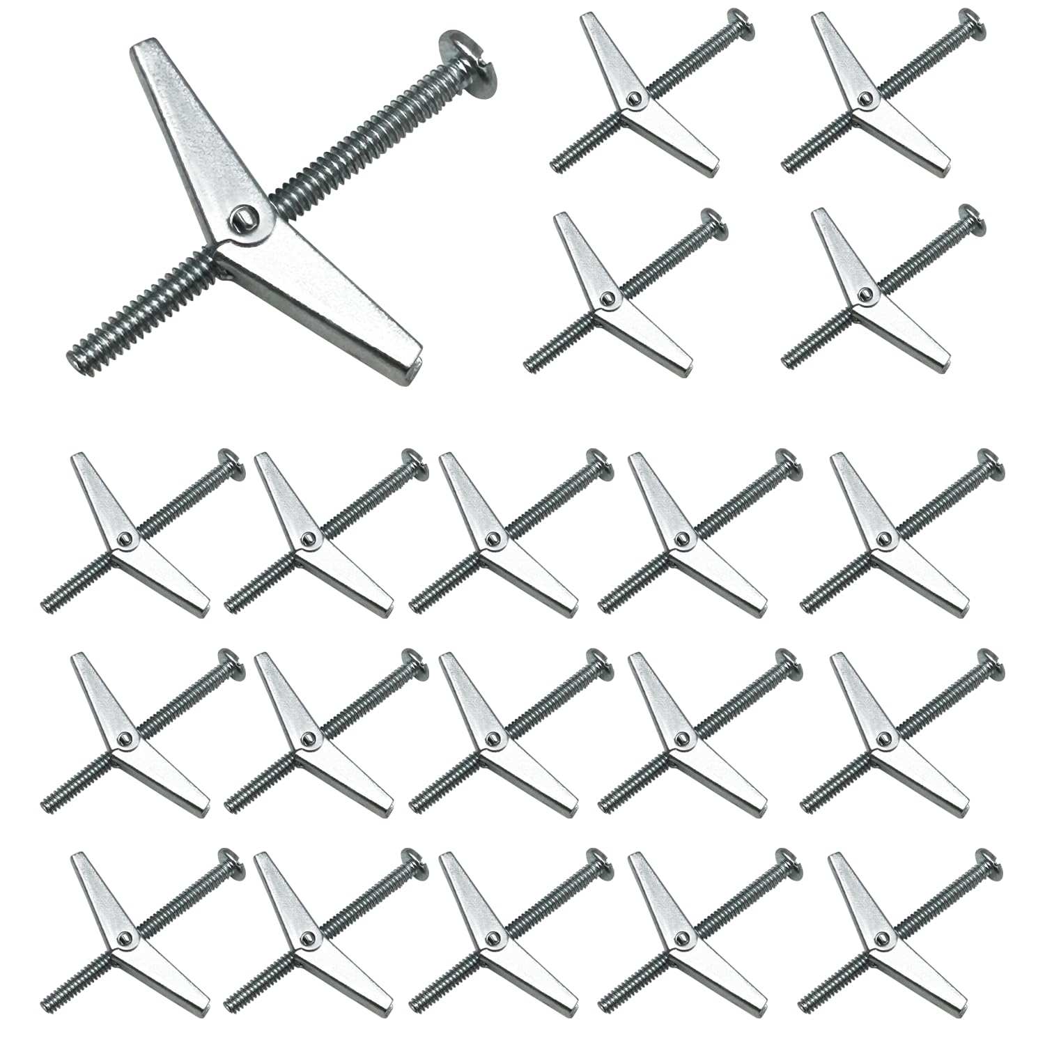 20pcs 1/8in Heavy Duty Toggle Bolt and Wing Nut Assortment Kit - Butterfly Anchors for Drywall, Concrete & Hollow Walls - Secure Shelves, TVs & Heavy Decor (Home & Office Use)
