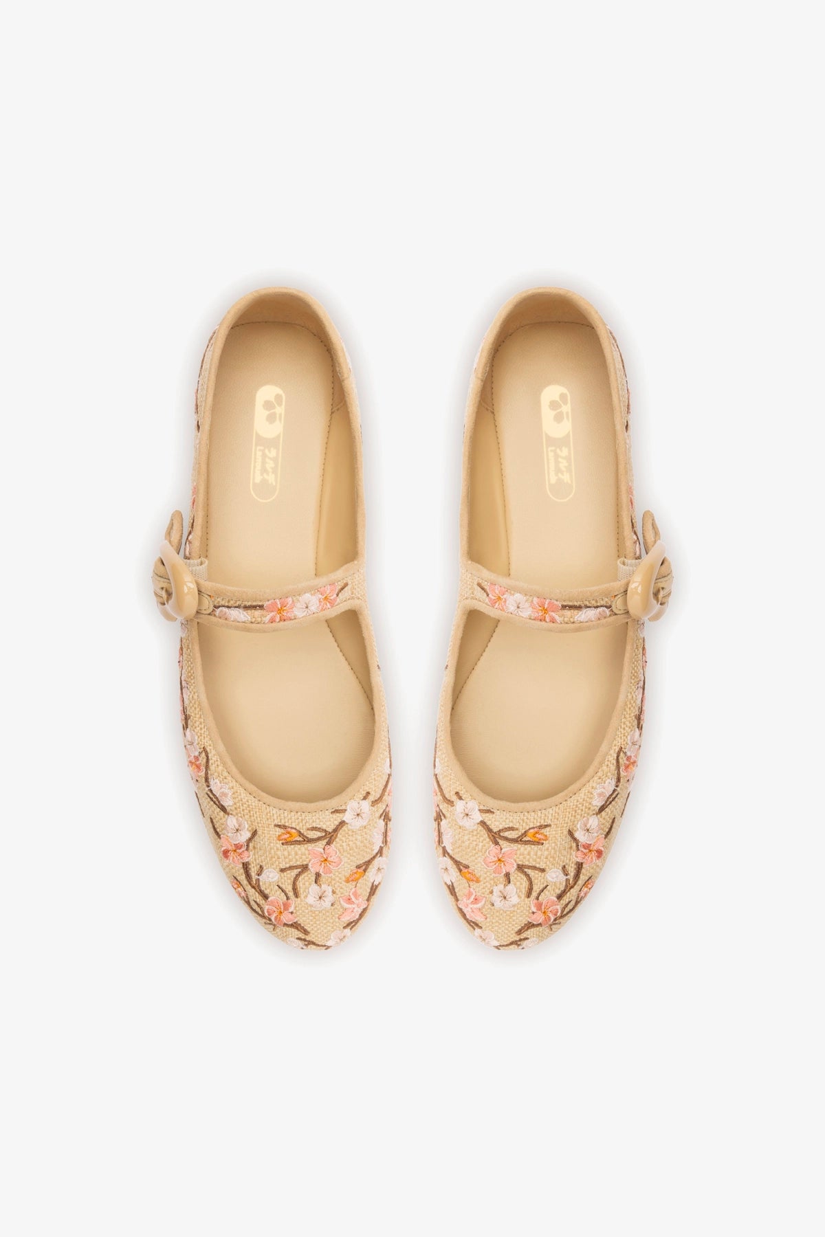 Verona Ballet Flats for Women - Beige Sakura Printed Raffia Shoes | Comfortable & Stylish for Casual Wear, Office, and Spring Outfits