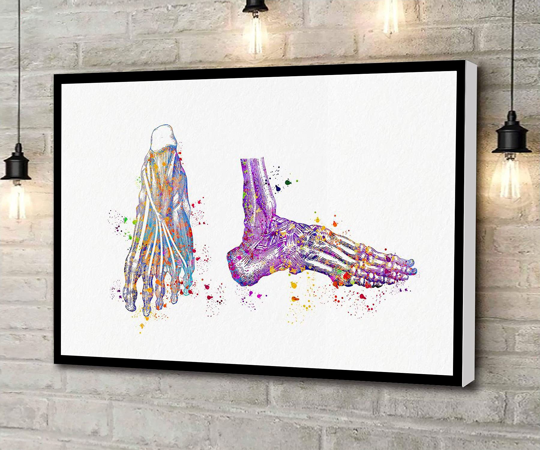Feet Bones Anatomy Watercolor Print - Medical Canvas Wall Art for Doctor Office, Clinic, Living Room, Bedroom & Bathroom Decor - Framed 16x24 Inches - Perfect for Healthcare Professionals & Home Interior Design