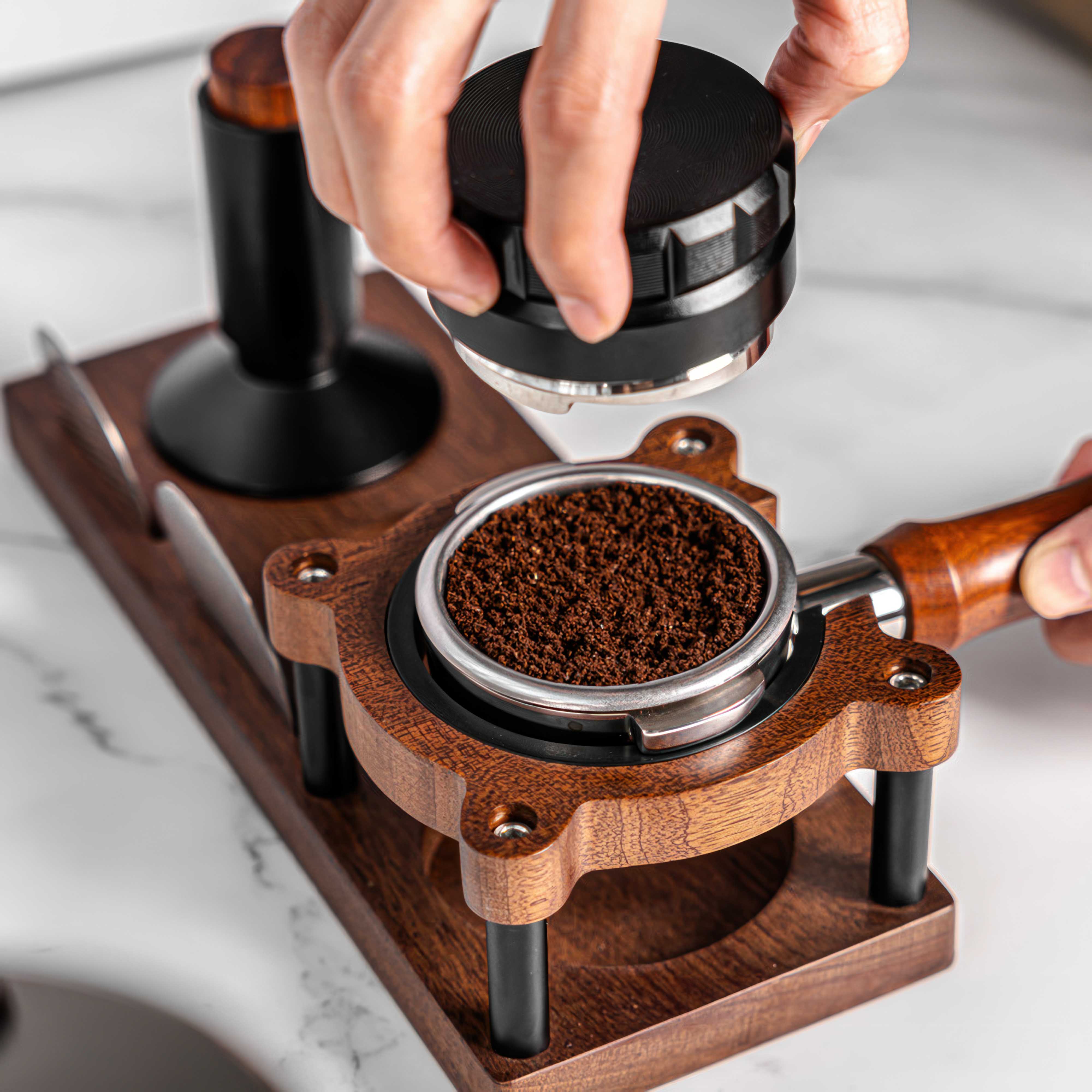 Premium Sapele Wood Espresso Tamper Holder - Barista-Grade Coffee Accessory for Home & Professional Use - Perfect for Espresso Machines & Coffee Stations