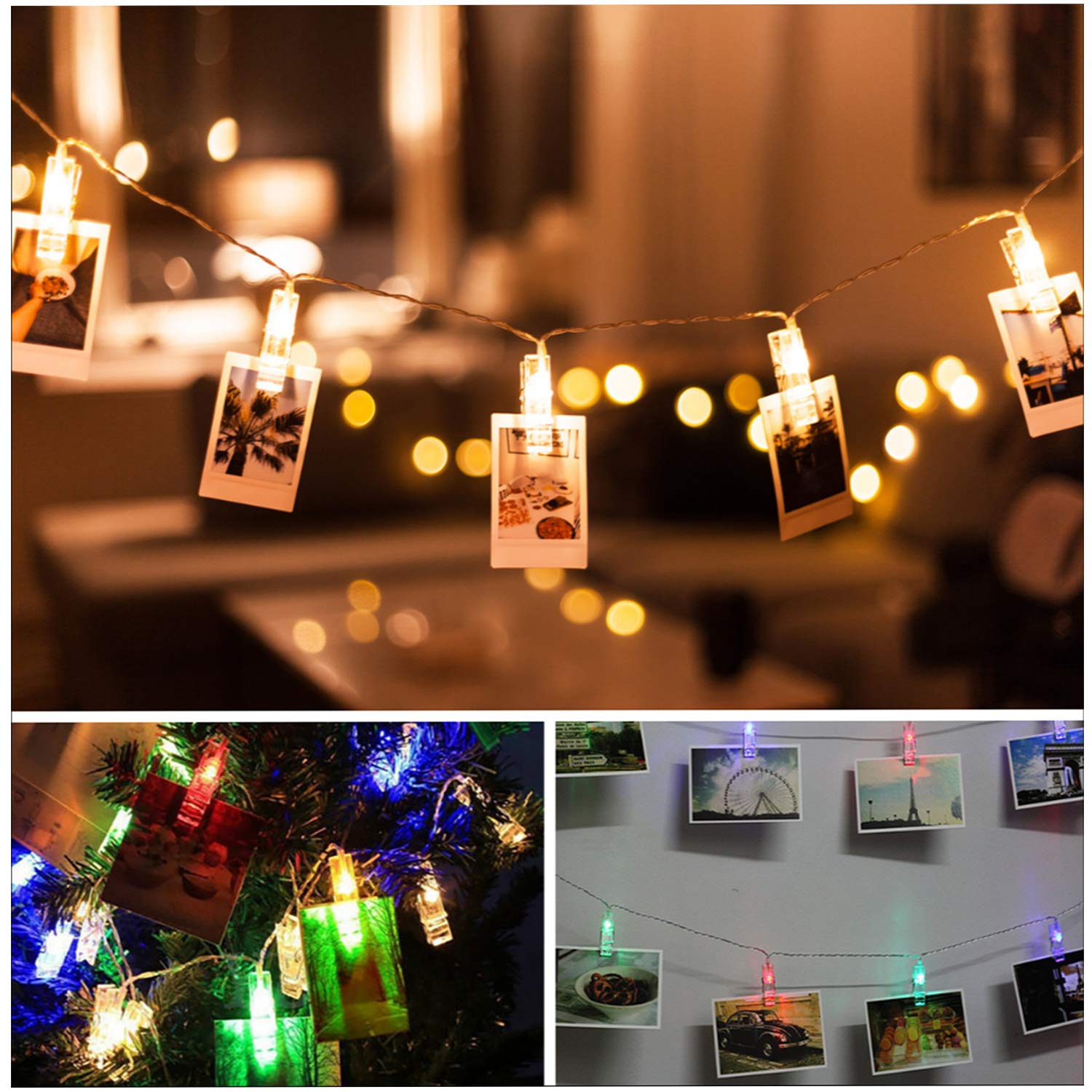 20 LED Photo Clip String Lights with Remote & Timer - 8 Modes Fairy Lights for Hanging Pictures | Perfect for Dorm, Bedroom, Wedding & Christmas Party Decor (Warm White)