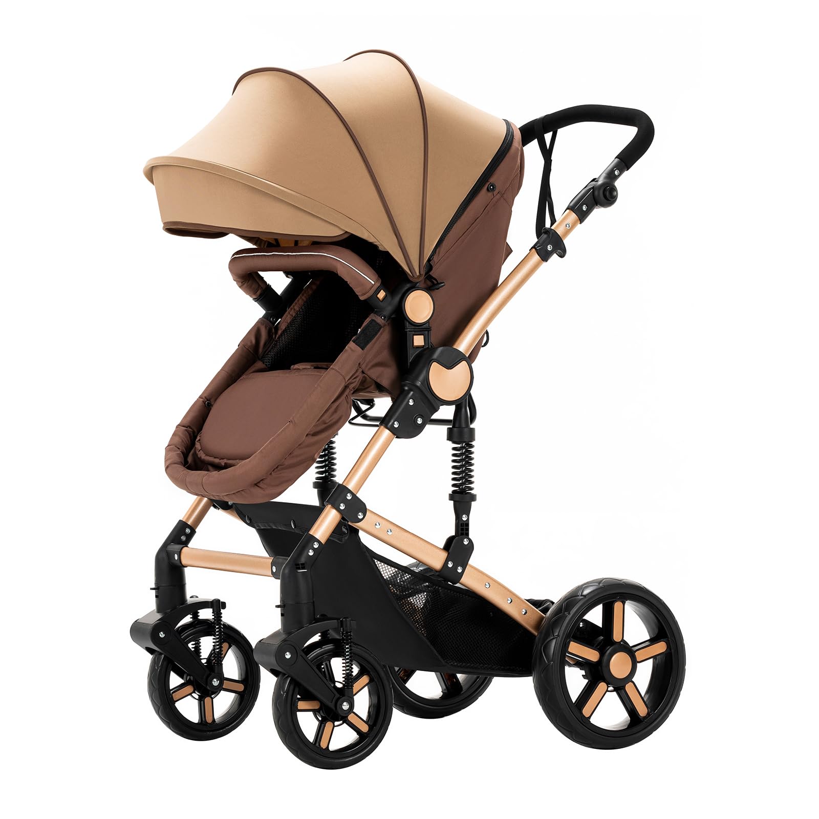 3 in 1 Baby Stroller Travel System Combo Set - Reversible Convertible Infant Stroller with One-Click Folding, Lightweight Aluminum Frame Stroller for Newborn & Toddler (UD588-Khaki with Base) | Perfect for Shopping, Travel & Daily Walks