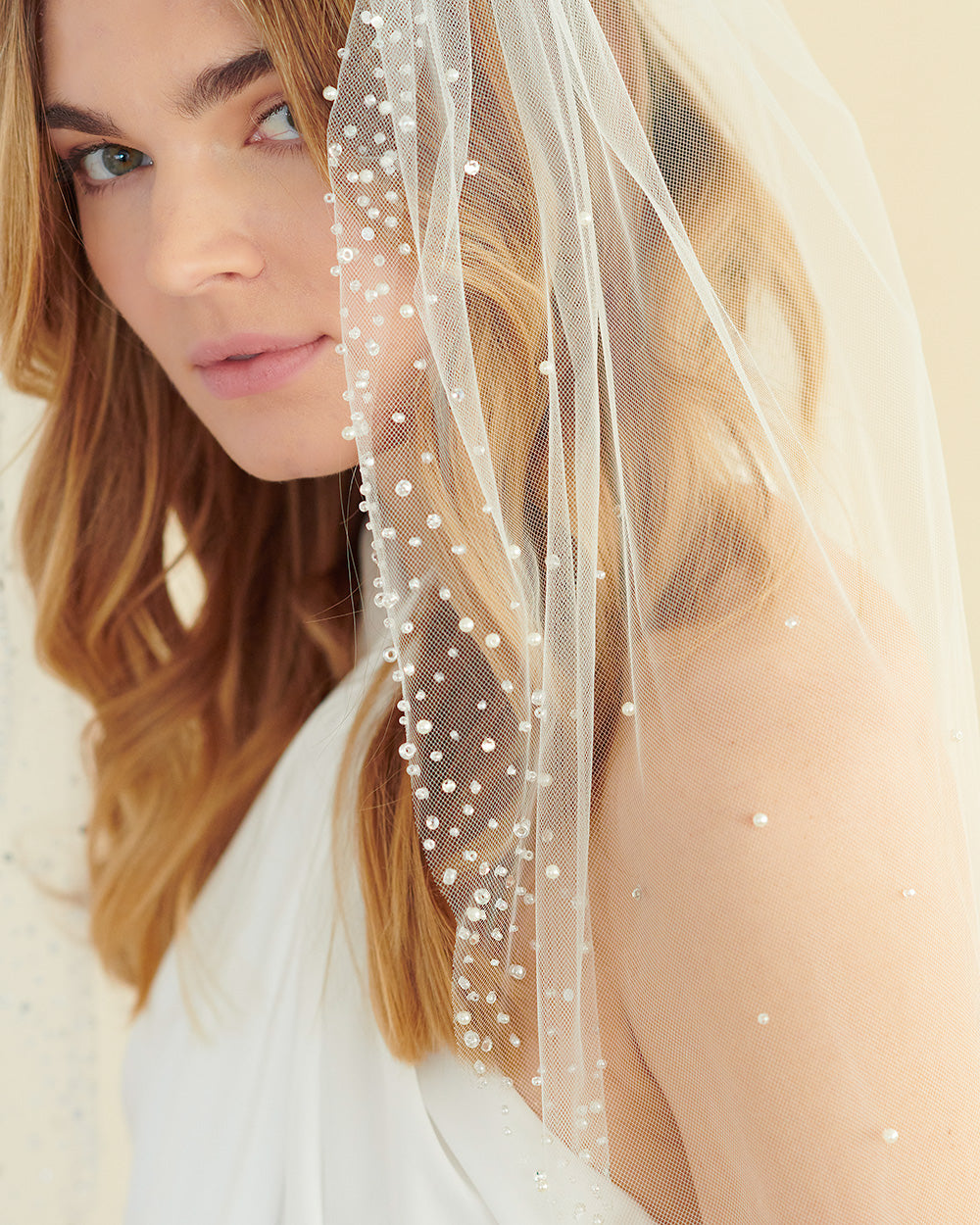 Amara Pearl & Crystal Wedding Veil - Elegant Bridal Accessory for Ceremony, Photos & Reception | Handmade Beaded Cathedral Length Veil