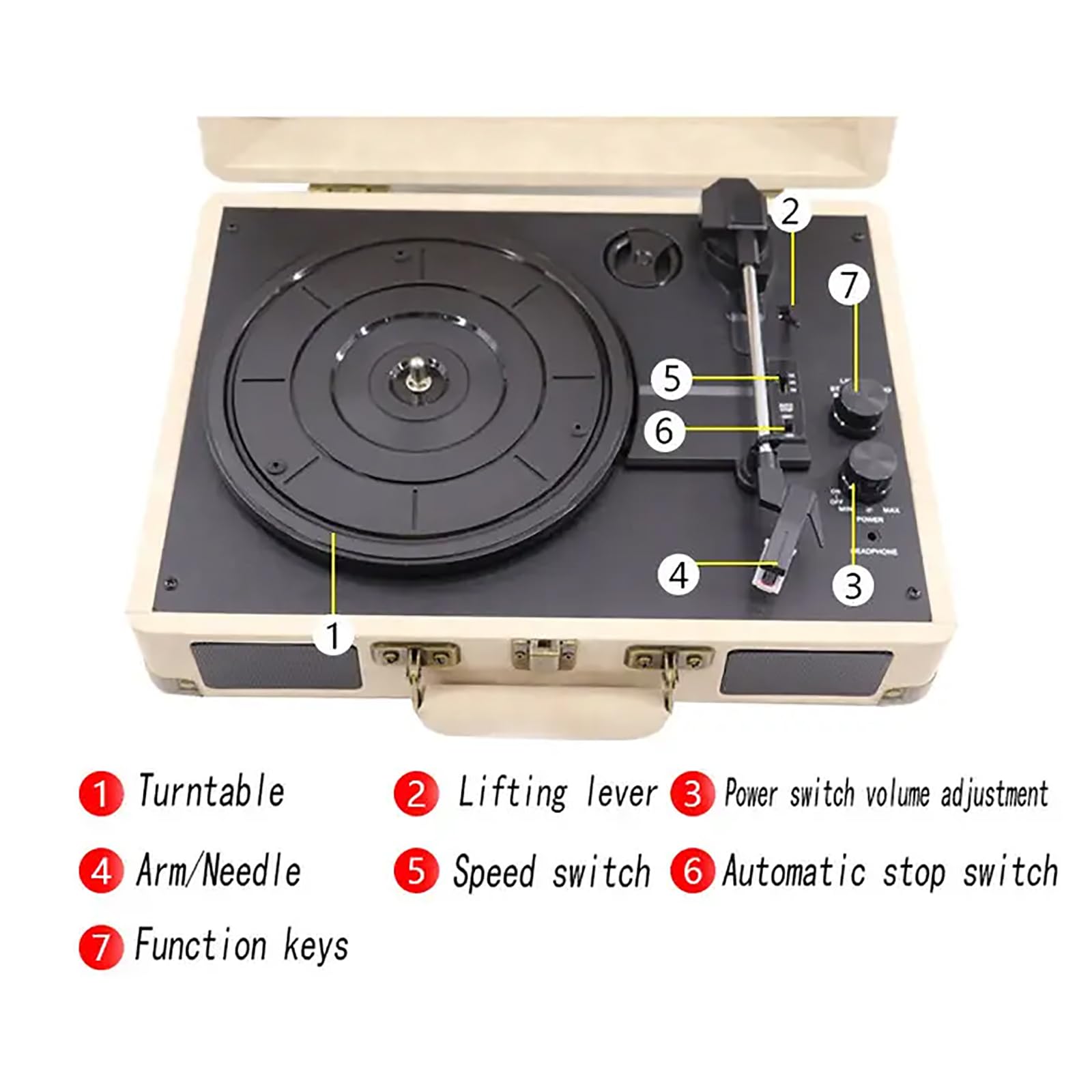 Bluetooth Record Player - 3-Speed Vinyl Turntable with Bluetooth & USB Playback, Compatible with External Speakers | Perfect for Home Entertainment, Father's Day Gifts & Parties