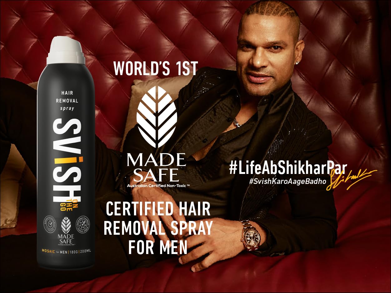 Svish Painless Hair Removal Spray for Men & Women - 200ml | Fast & Easy Body Hair Removal Cream Spray for Chest, Back, Legs, Underarms & Bikini Area | Includes 20 Wipes (Pack of 2) | Gentle Formula for Smooth Skin at Home, Gym, or Travel