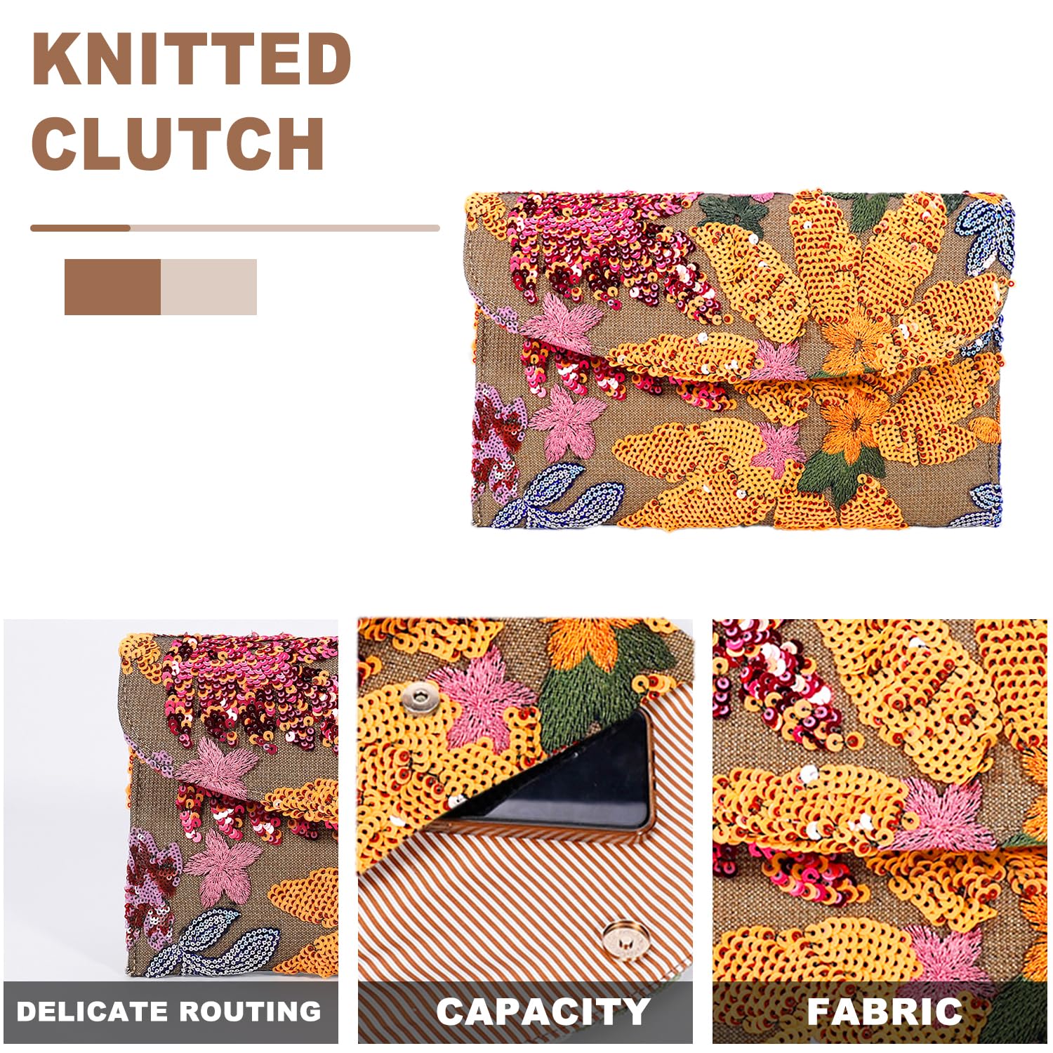 Sequin Embroidered Straw Clutch Purse - Bohemian Beach Bag for Women | Vacation & Travel Accessories