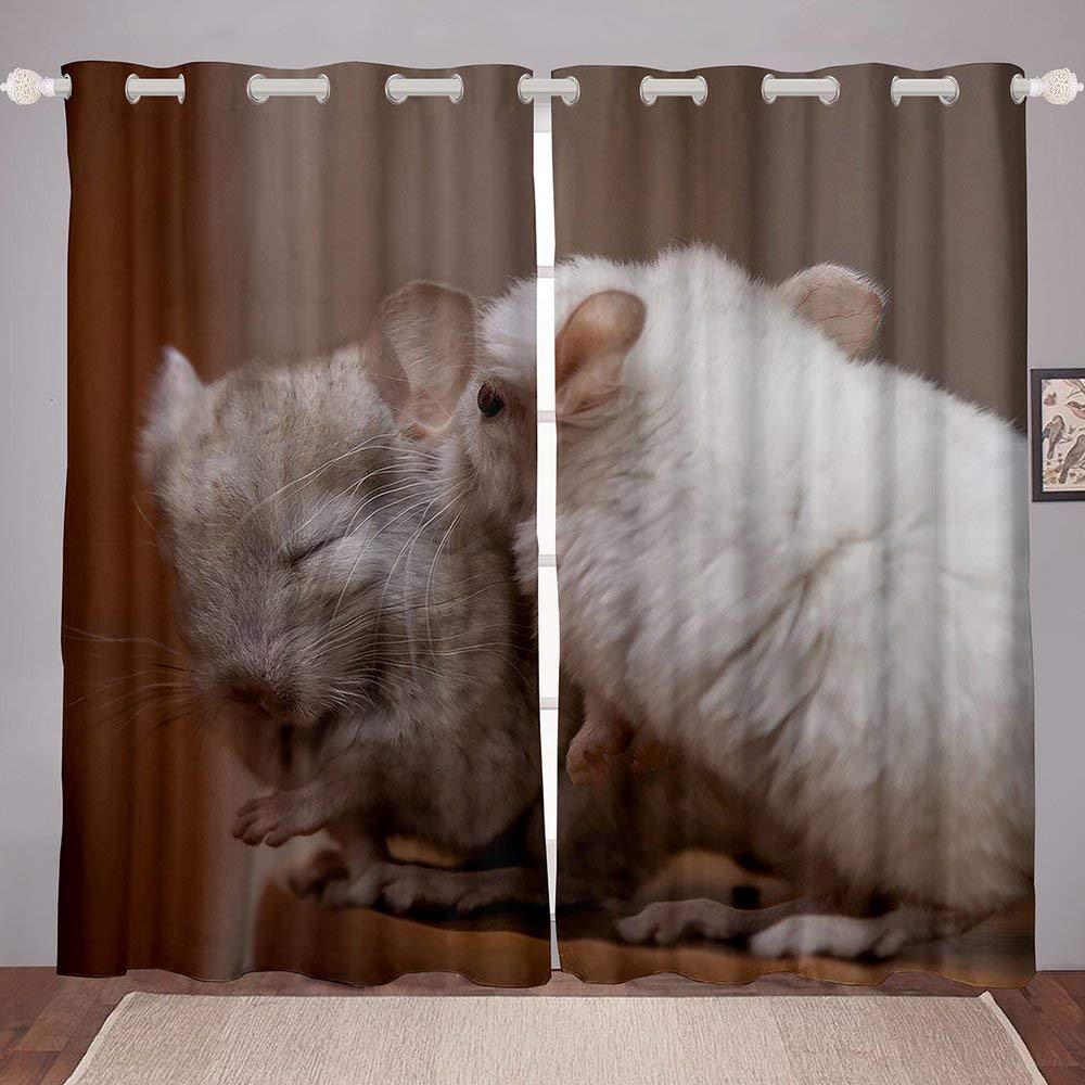 Homewish Cute Chinchilla Print Window Curtains - Soft Microfiber Pet-Themed Drapes for Bedroom & Living Room (2 Panels, 84x84 Inches, Grommet Top) - Perfect for Animal Lovers & Cozy Home Decor