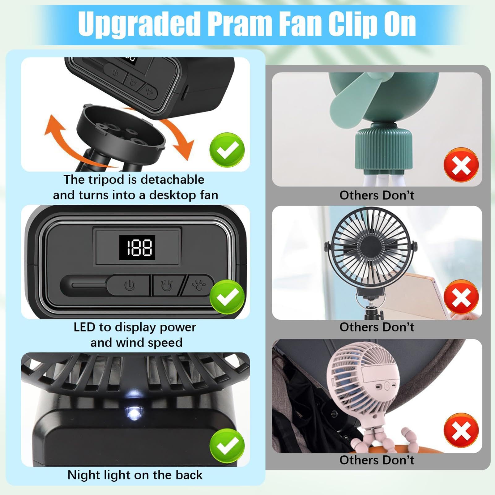 Portable Clip Fan with 3 Speed Settings - Lightweight Handheld Personal Cooling Fan for Office, Travel, Outdoor Activities - Perfect for Summer, Hot Weather & Indoor Use