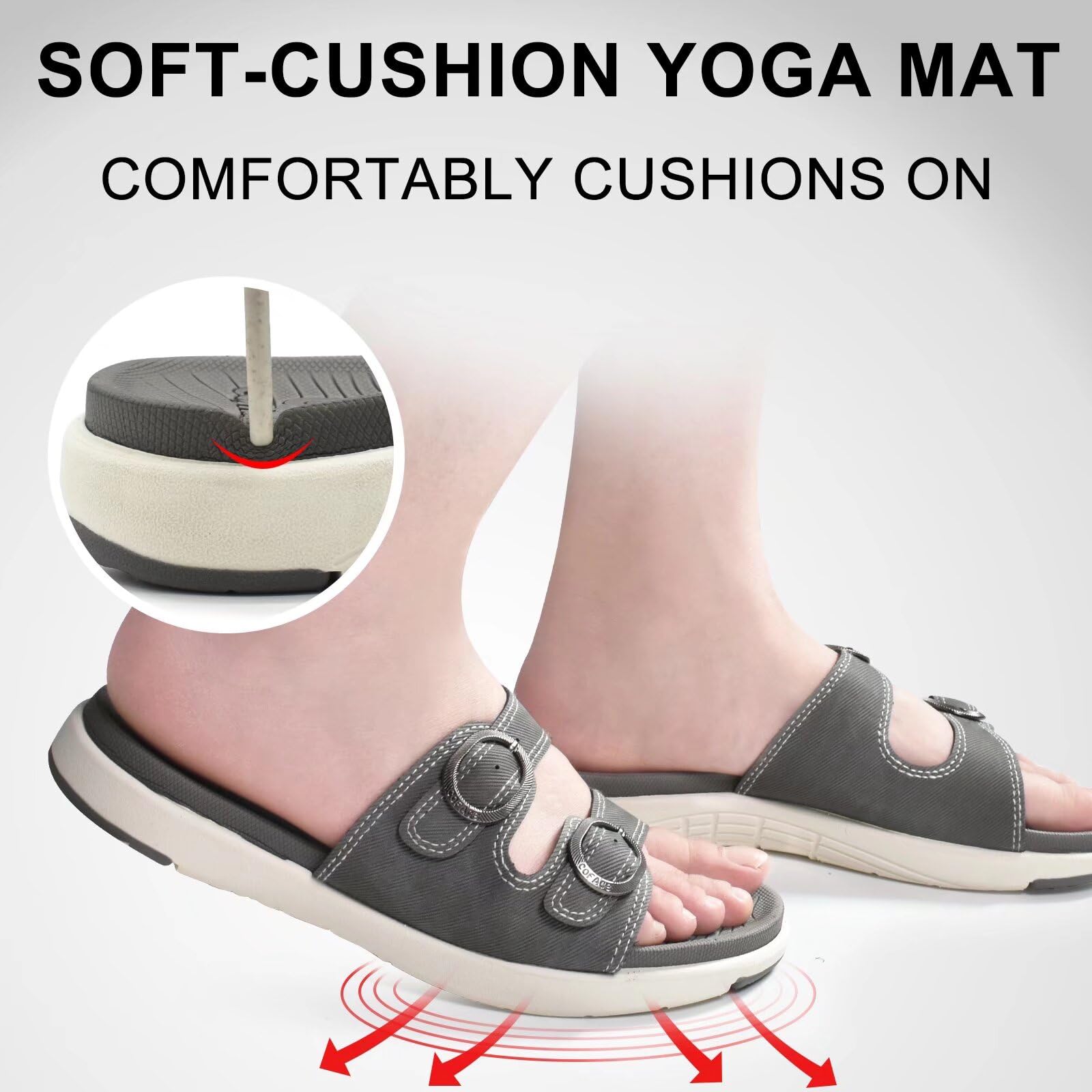 COFACE Women's Orthotic Slides - Plantar Fasciitis Relief Sandals with Arch Support, Adjustable Straps & Soft Cushion - Comfortable Flat Slip-On Slippers for Yoga, Home, and Post-Workout Recovery