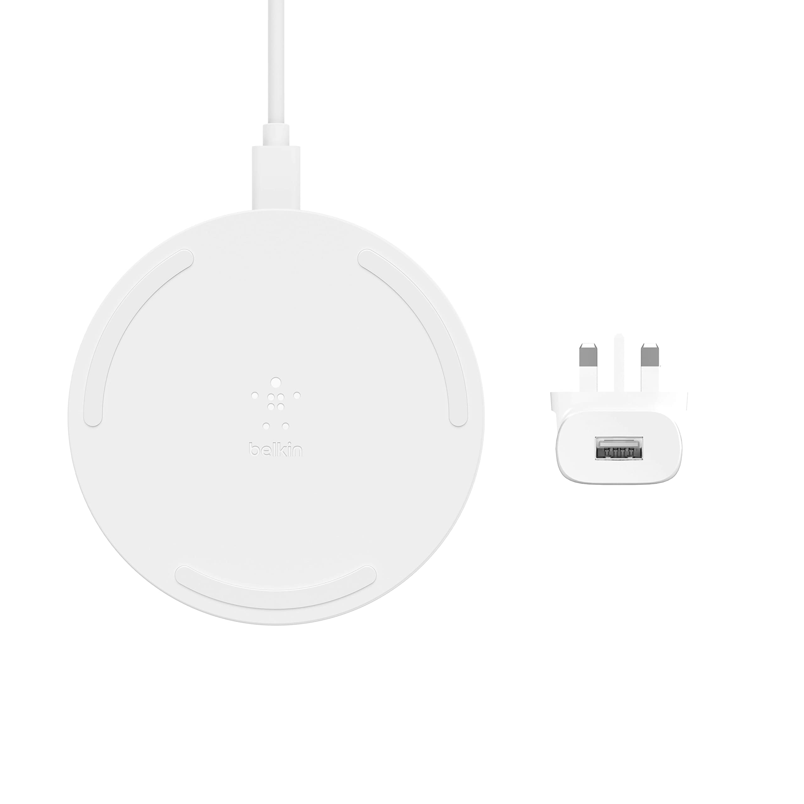 Belkin BoostCharge 10W Qi-Certified Fast Wireless Charging Pad - Compatible with iPhone 14/13/12, Samsung Galaxy S23/S22, Google Pixel 7/6 & More Qi-Enabled Devices (White) - Perfect for Bedside, Office Desk & Car Charging