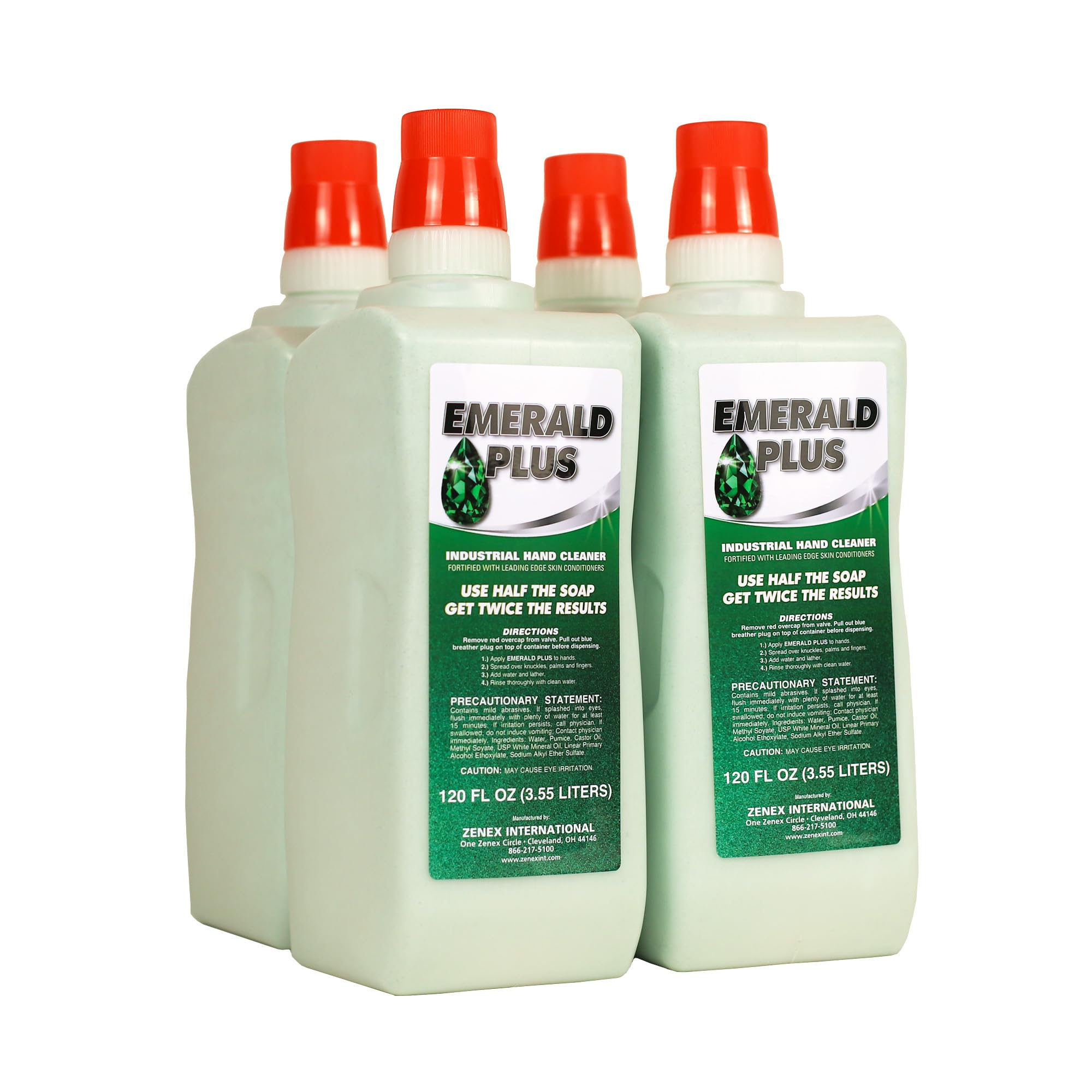 Zenex Emerald Plus Industrial Hand Soap & Dispenser Bundle - 4-Pack 3.55L Heavy Duty Hand Cleaner with Pumice | Wall Mounted Push-Style Dispenser | Grease & Grime Remover | Lemon Scent | Easy Installation | Ideal for Garages, Workshops & Commercial Kitchens