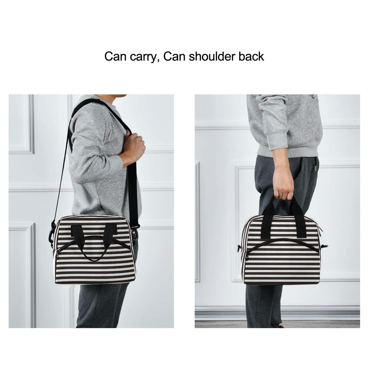 Insulated Lunch Bag - Reusable Cooler Tote for School, Work & Outdoor | Thermal Lunch Box for Women, Men & Kids | Leakproof Food Container Organizer | Black & White Stripe Design | Perfect for Picnics, Hiking & Office Lunch
