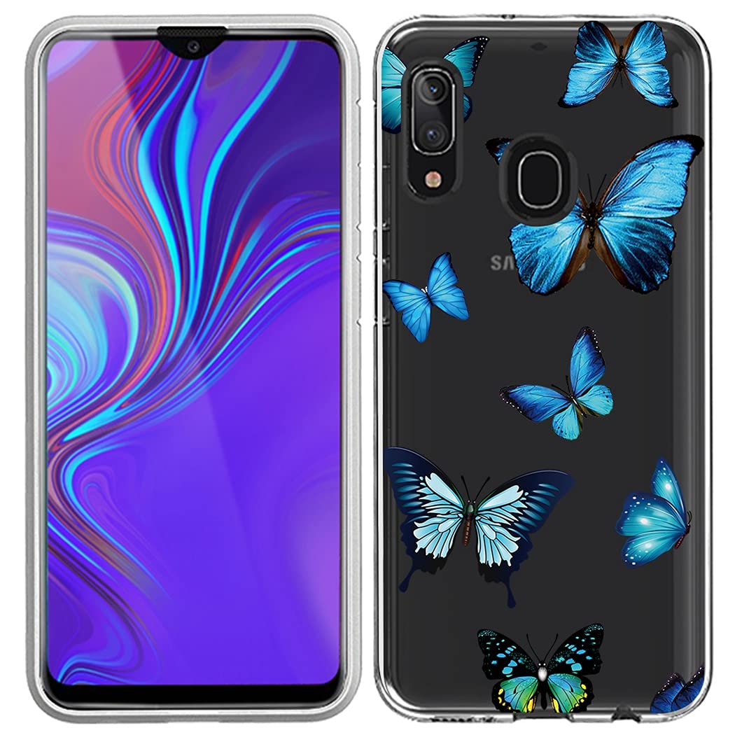 Cute Blue Butterfly Clear Slim Shockproof TPU Case for Samsung Galaxy A20/A30 - Soft Flexible Protective Cover for Women & Girls - Perfect for Everyday Use, Work, and Travel