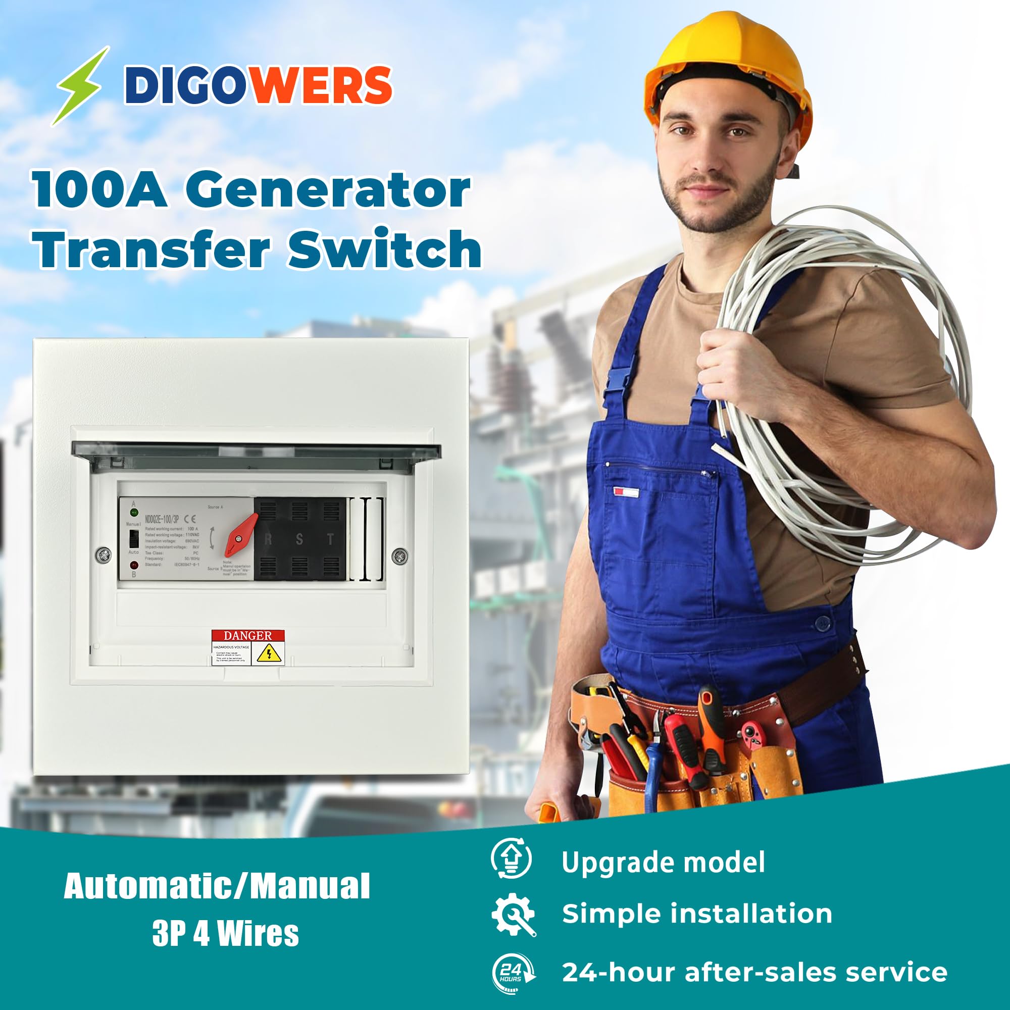 100 Amp Automatic Transfer Switch for Generator, 120/240V 3P 4W 24,000W ATS - Reliable Power Transfer with Enhanced Safety - Perfect for Home Backup, RV Power & Emergency Power Systems