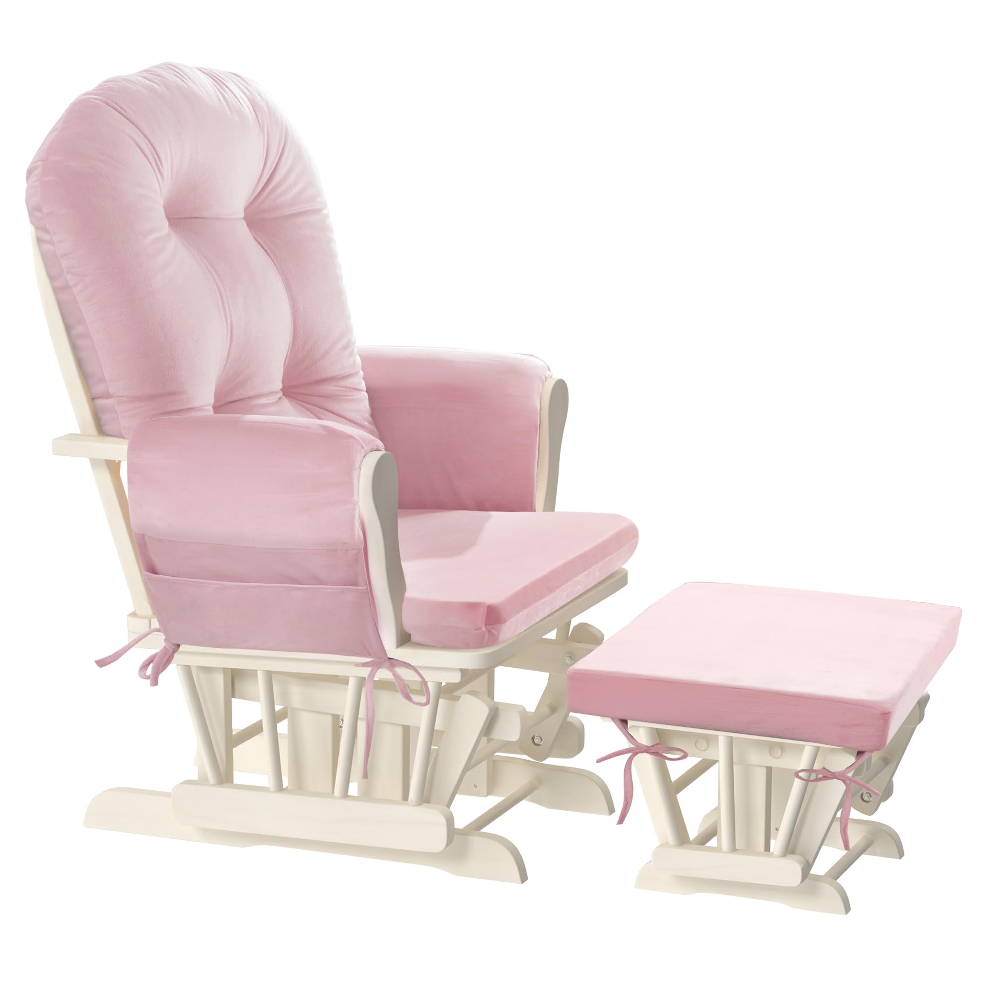 HOMBYS 8-Piece Glider Rocker Replacement Cushions Set with Storage Side Pocket - Velvet Fabric, Foam & Microfiber Filling, Non-Slip & Washable, Thickened Support for Rocking Chairs (Pink) - Perfect for Nursery, Living Room & Relaxation