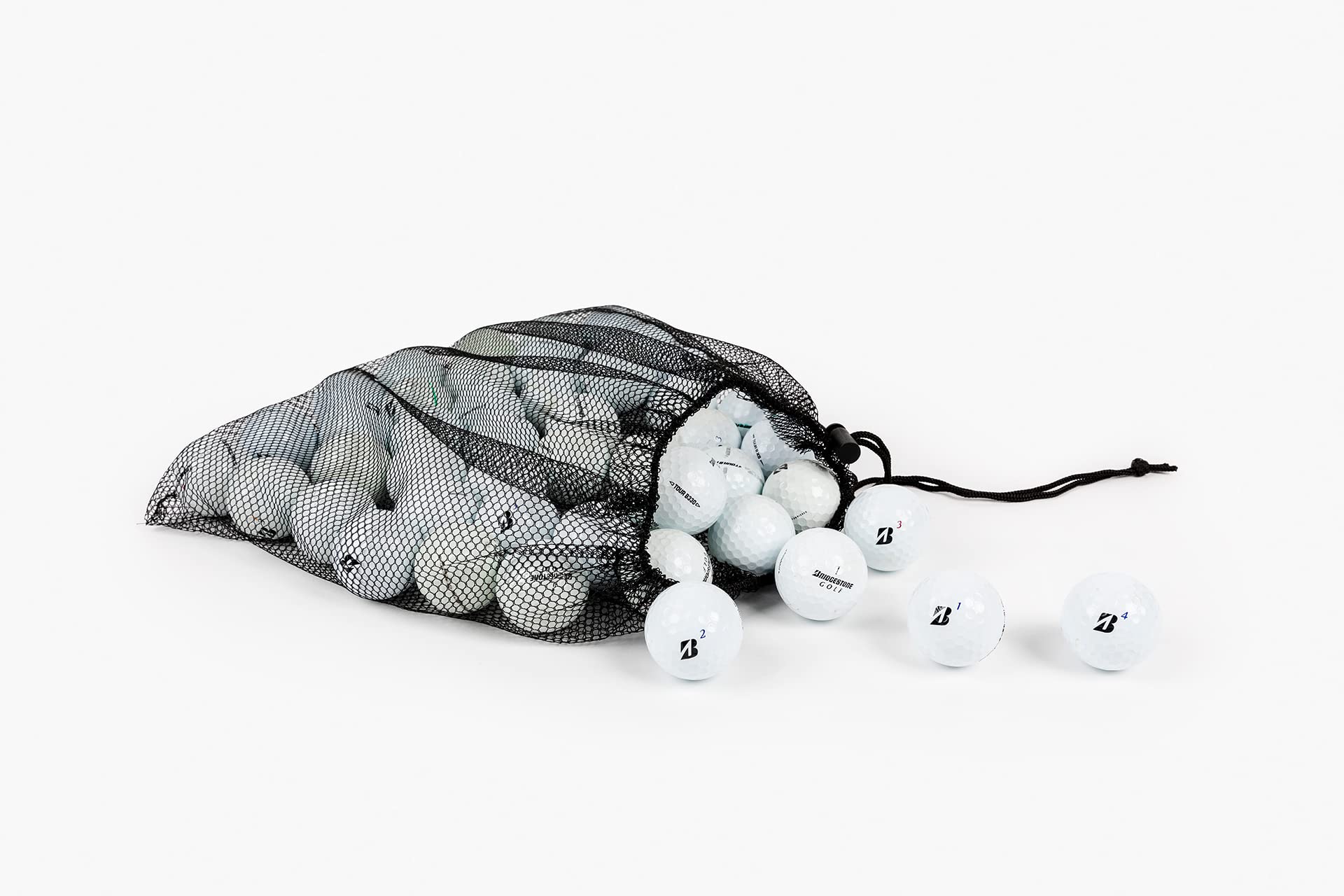Recycled Clean Green Golf Balls 12-48 Pack | Bridgestone Tour Mix | Used Golf Balls in Good Condition with Mesh Carrying Bag | Perfect for Practice, Driving Range & Eco-Friendly Golfing