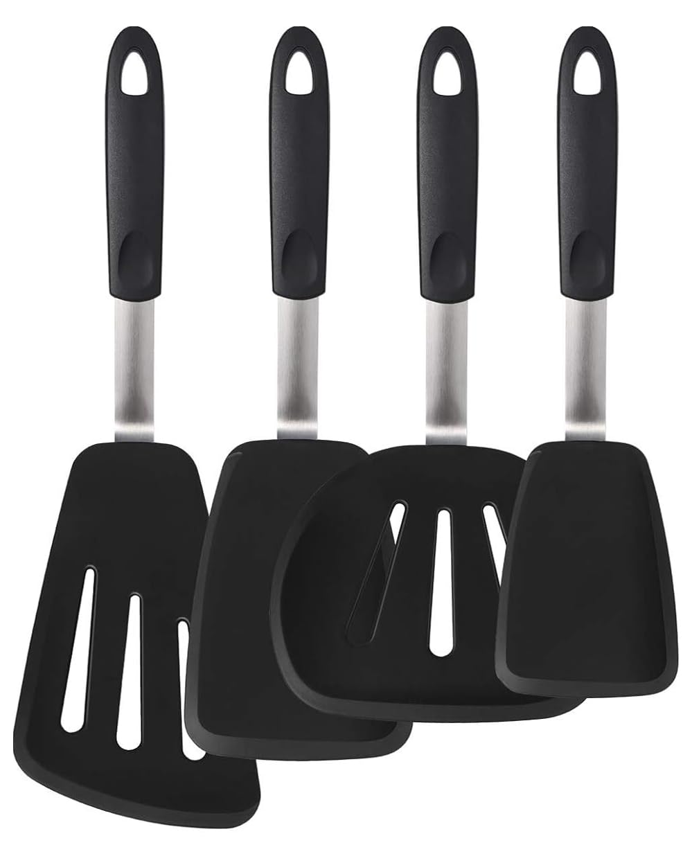 Heat Resistant Silicone Spatula Set - 4Pcs BPA-Free Flexible Rubber Spatulas for Nonstick Cookware, Perfect for Flipping Burgers, Pancakes & Baking - Ideal for Kitchen, BBQ & Outdoor Cooking