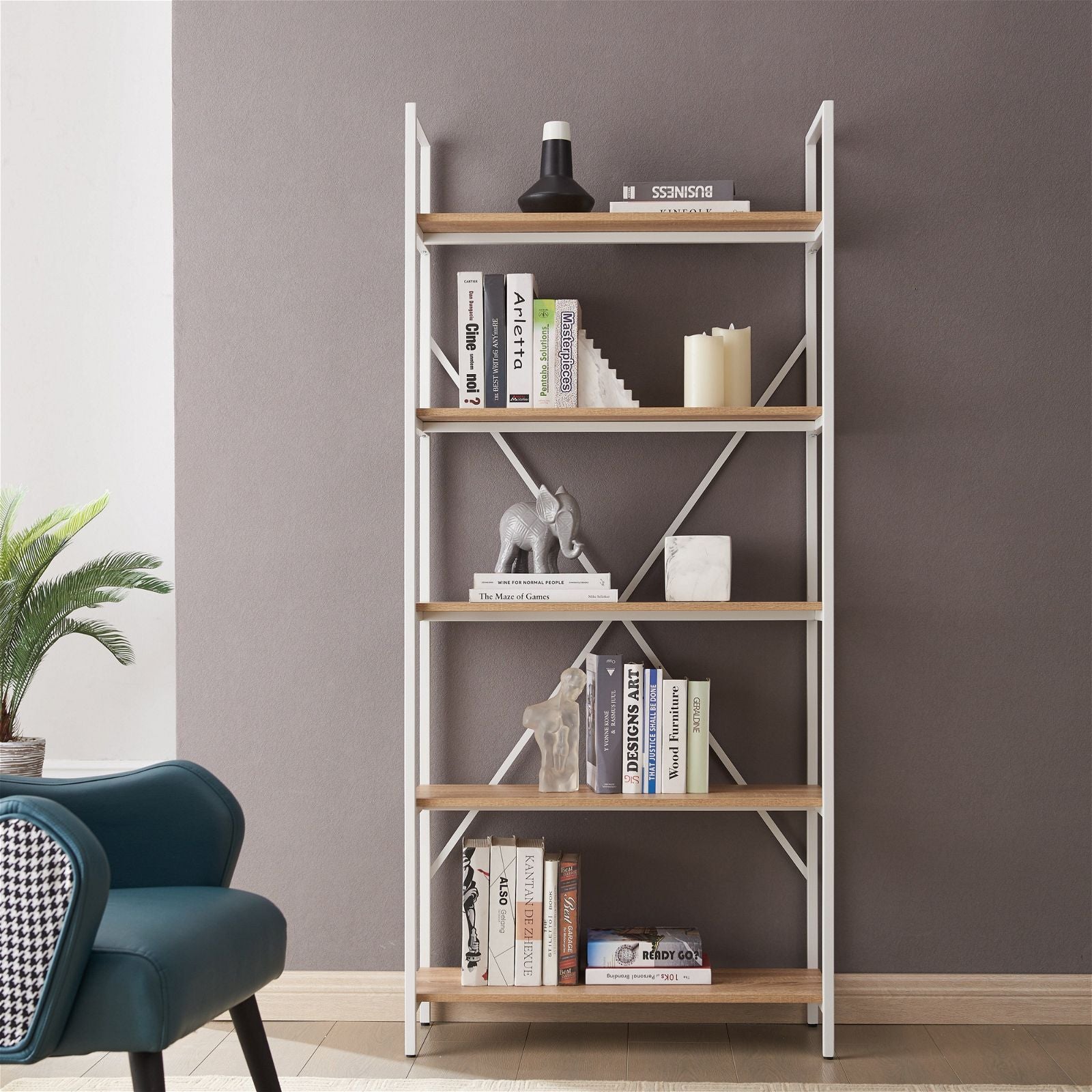 Workzone™ ASPECT 1800 Oak Bookcase - Modern Wood Bookshelf for Living Room, Office & Home Library Storage