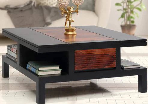 Solid Sheesham Wood Coffee Table with Single Drawer - 86x86x40Cm - Perfect for Living Room, Office, or Lounge Decor