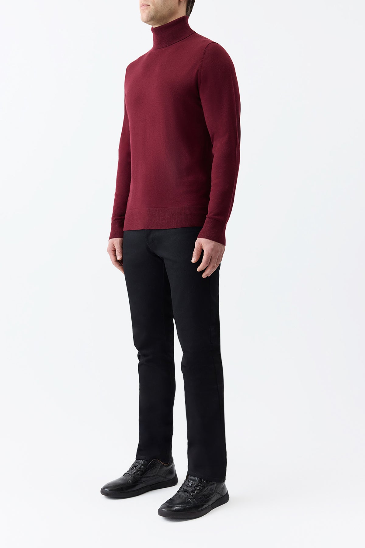 Premium Bordeaux Merino Wool Knit Turtleneck Sweater for Men - Soft Winter Pullover for Office, Date Night & Casual Outings